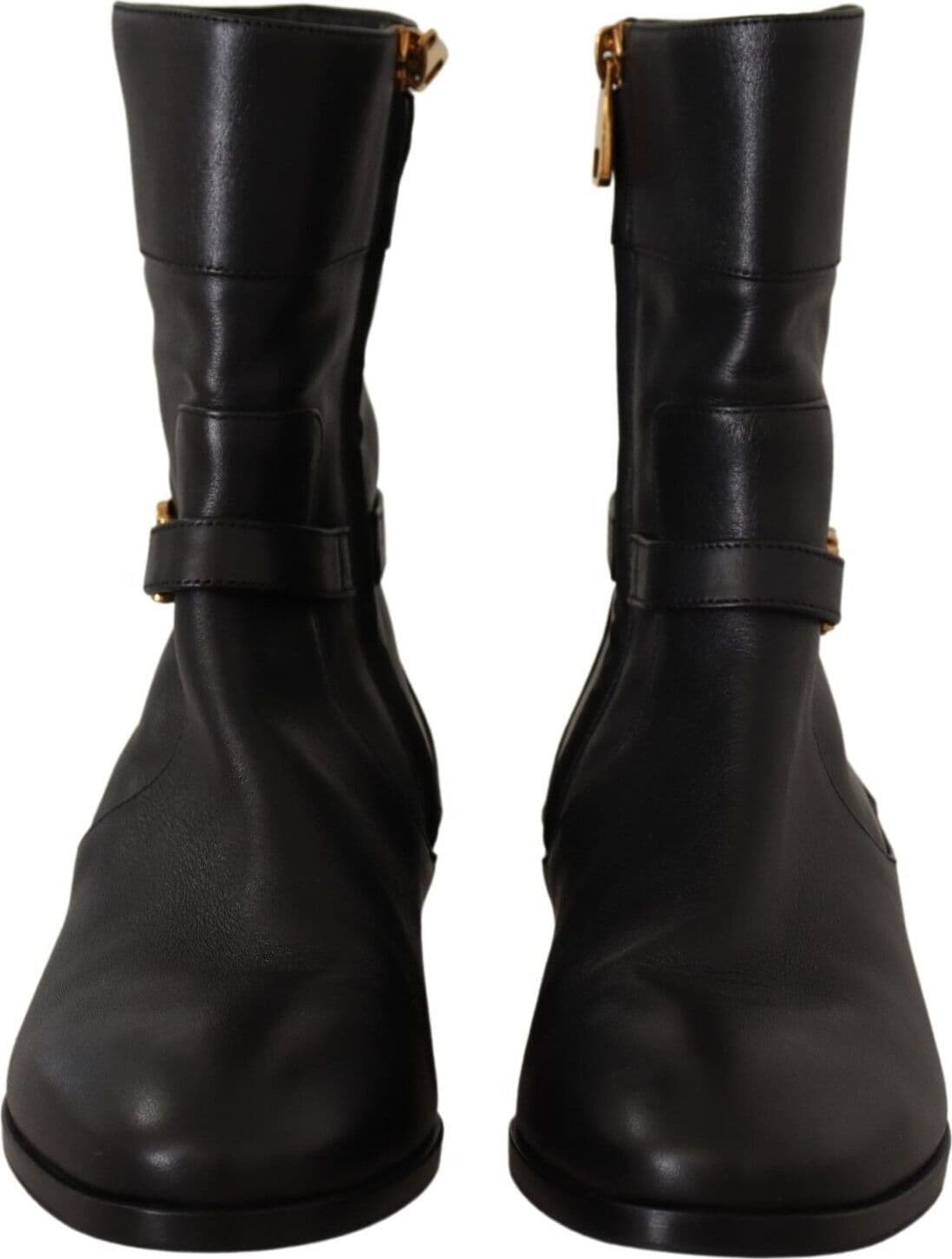 Dolce & Gabbana Black Leather Flats Logo Short Boots Shoes - 2