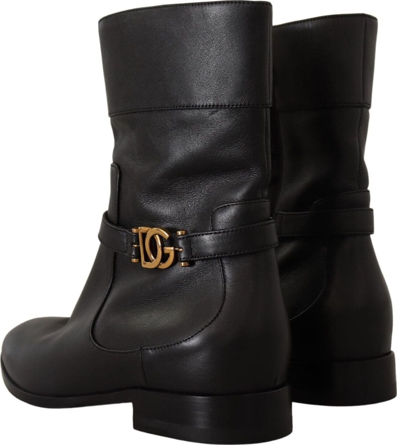 Dolce & Gabbana Black Leather Flats Logo Short Boots Shoes - 4