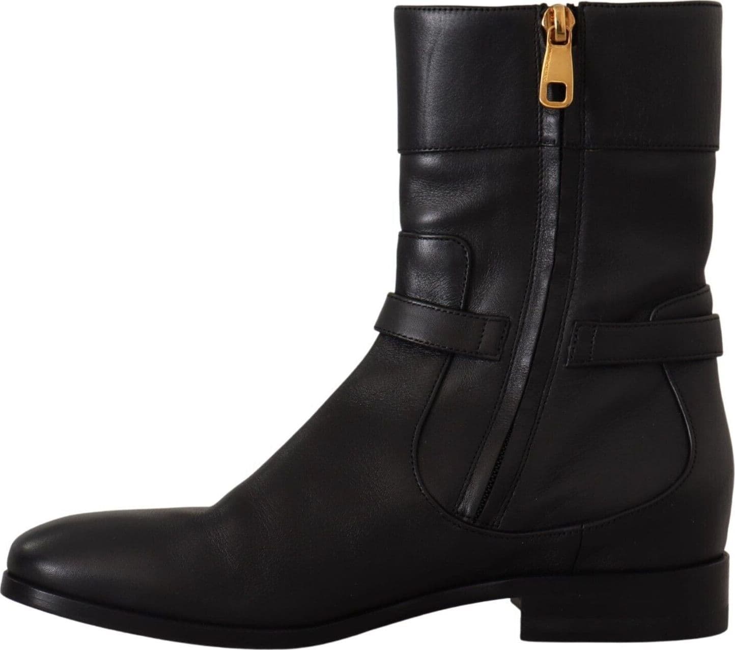 Dolce & Gabbana Black Leather Flats Logo Short Boots Shoes - 5