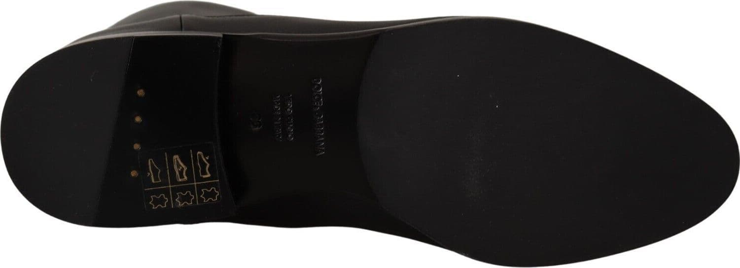Dolce & Gabbana Black Leather Flats Logo Short Boots Shoes - 6
