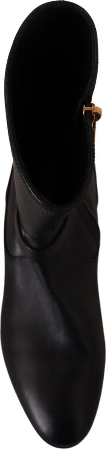 Dolce & Gabbana Black Leather Flats Logo Short Boots Shoes - 7