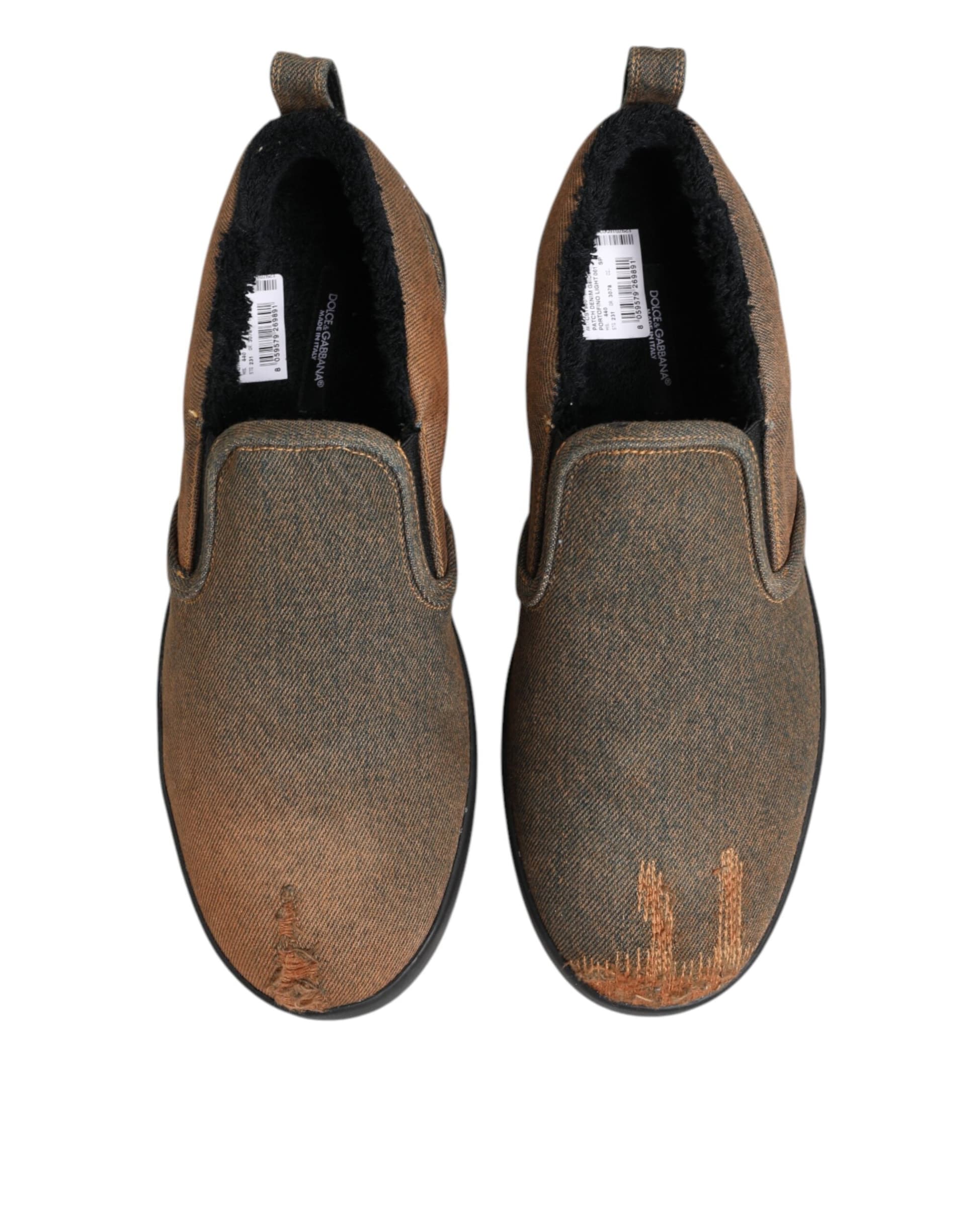 Dolce & Gabbana Brown Cotton Low Top Slip On Sneakers Shoes - 2
