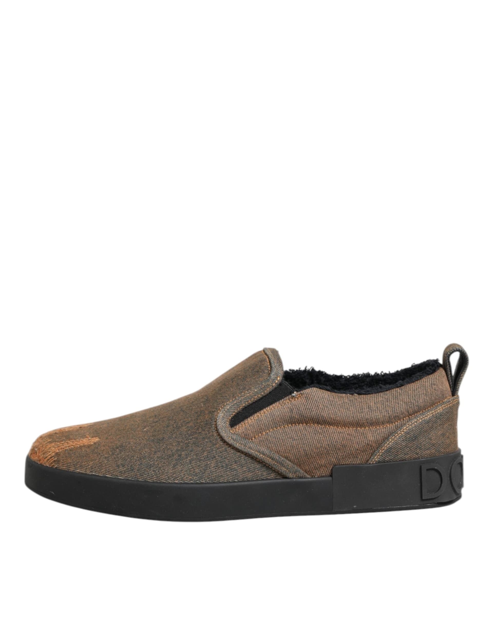 Dolce & Gabbana Brown Cotton Low Top Slip On Sneakers Shoes - 5