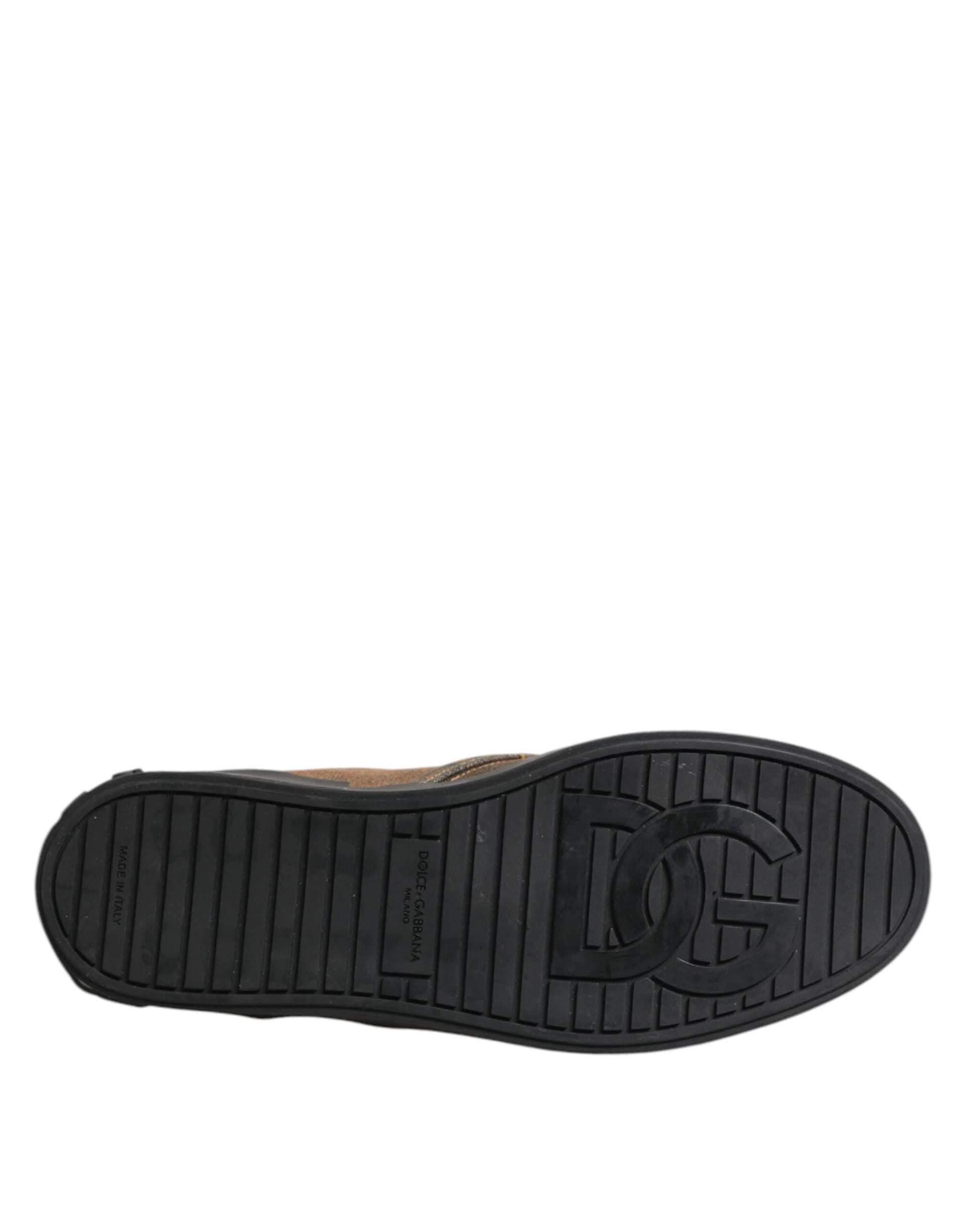 Dolce & Gabbana Brown Cotton Low Top Slip On Sneakers Shoes - 8
