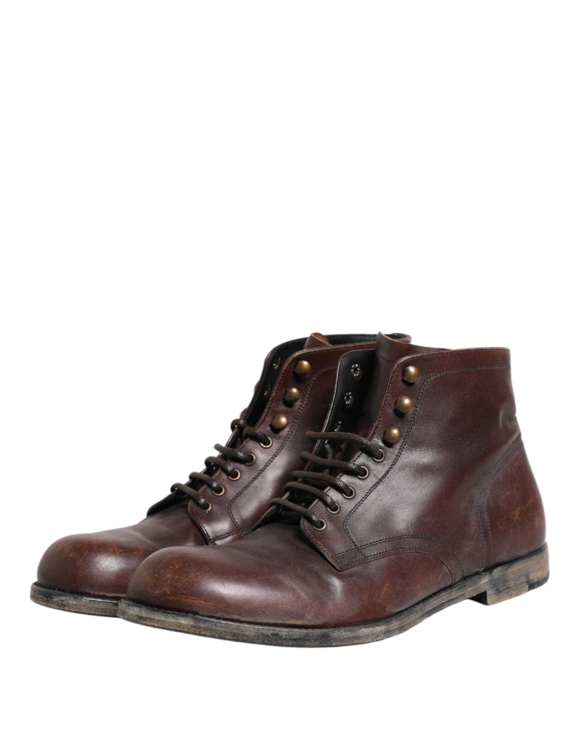 Dolce & Gabbana Brown Lace Up Short Ankle Boots Men Shoes - 3