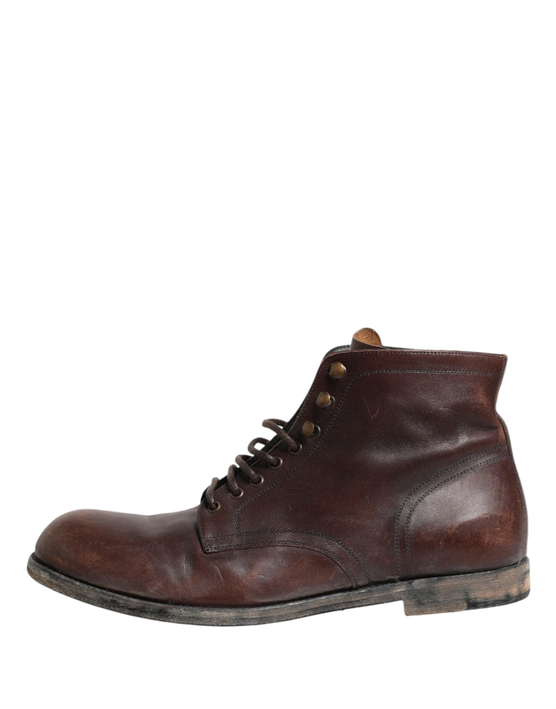 Dolce & Gabbana Brown Lace Up Short Ankle Boots Men Shoes - 5