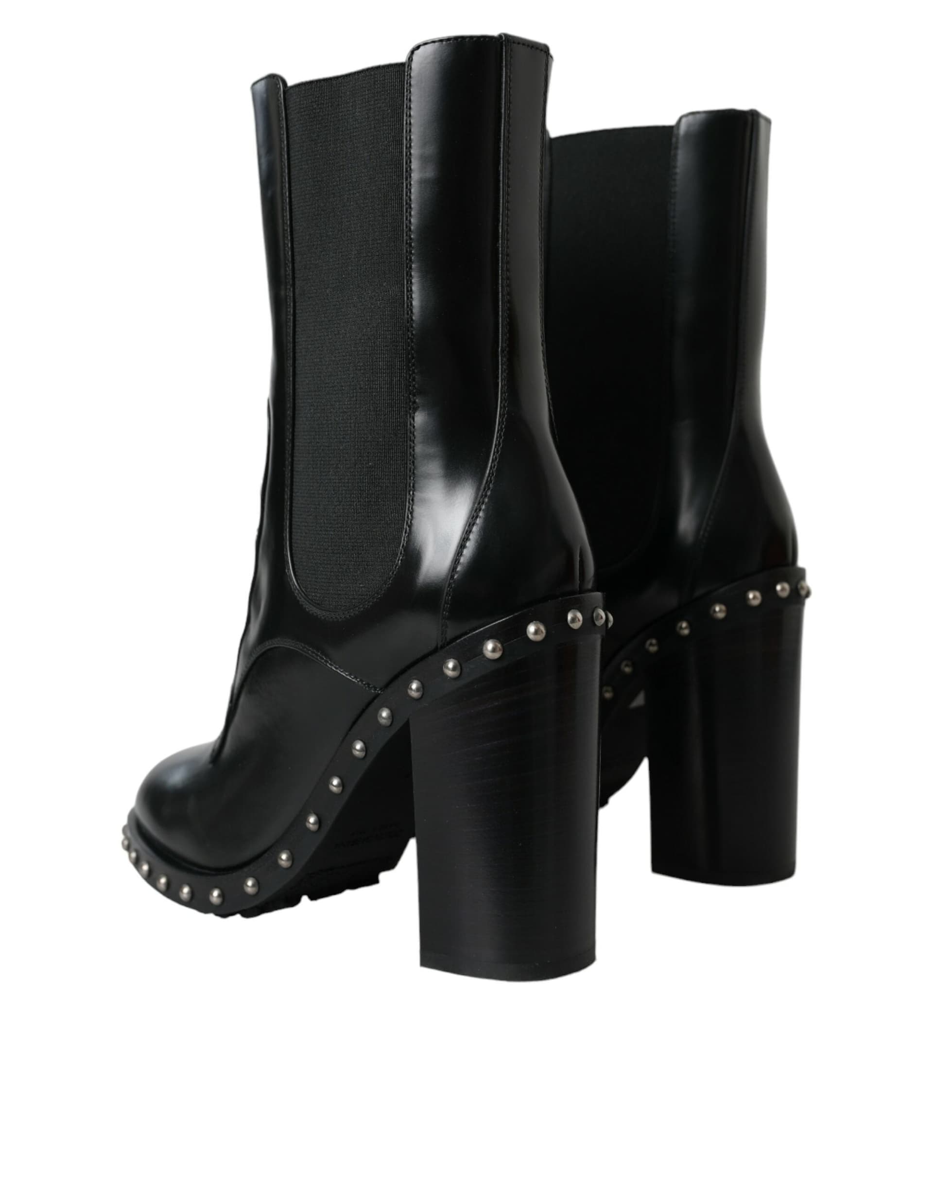 Dolce & Gabbana Black Leather Studded Lace Up Boots Shoes - 3
