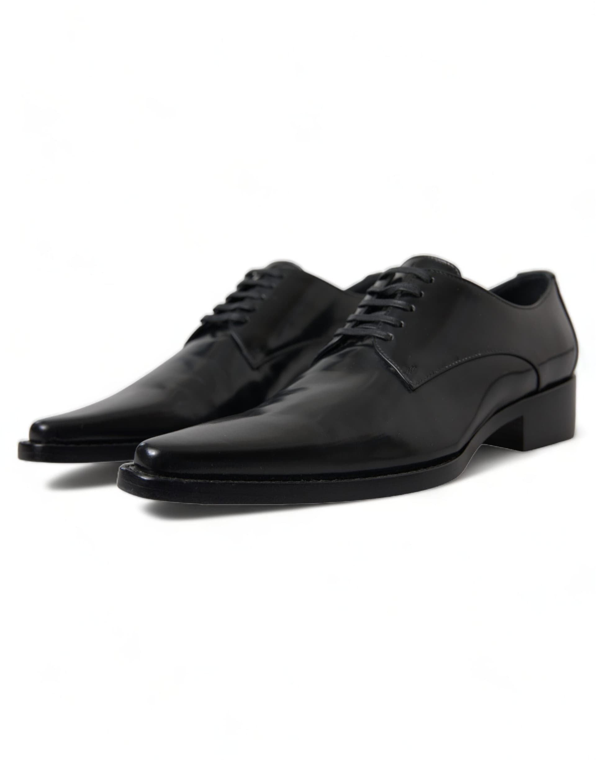 Dolce & Gabbana Black Leather Lace Up Formal Flats Shoes - 2