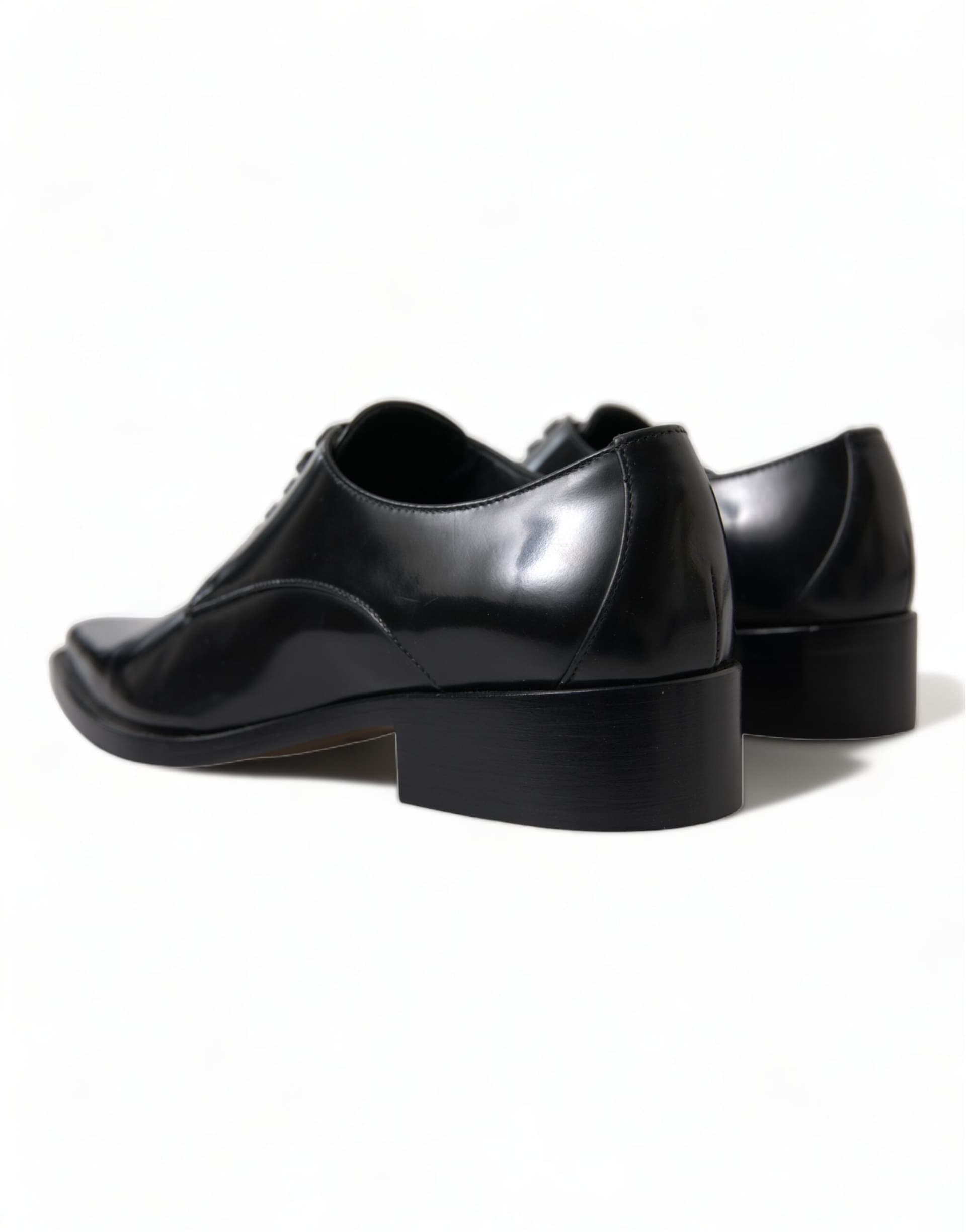 Dolce & Gabbana Black Leather Lace Up Formal Flats Shoes - 3