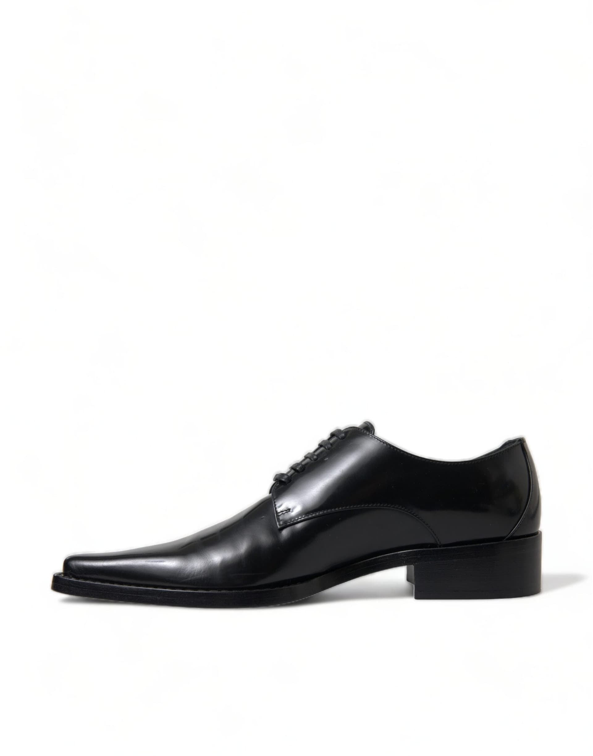 Dolce & Gabbana Black Leather Lace Up Formal Flats Shoes - 4
