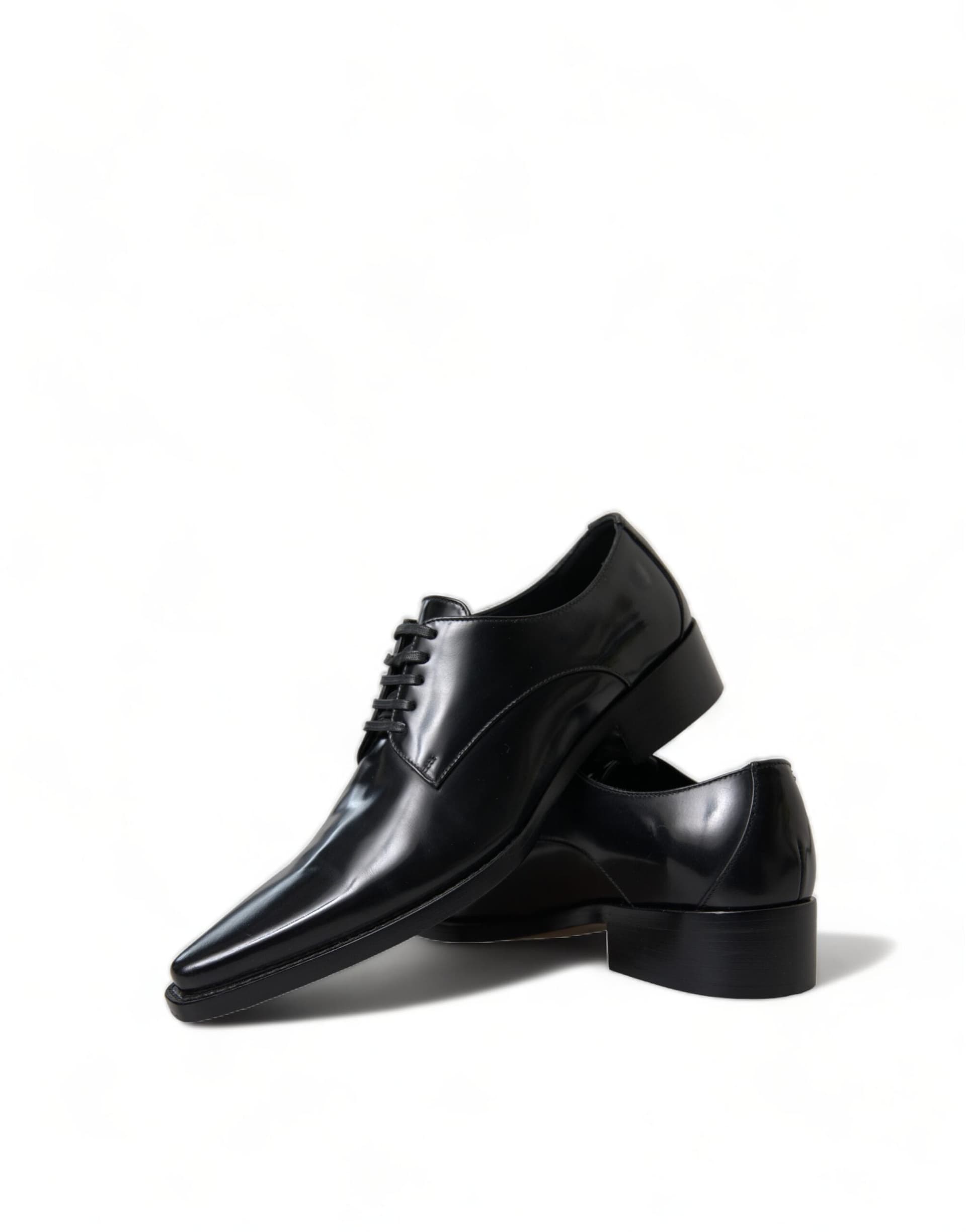 Dolce & Gabbana Black Leather Lace Up Formal Flats Shoes - 7
