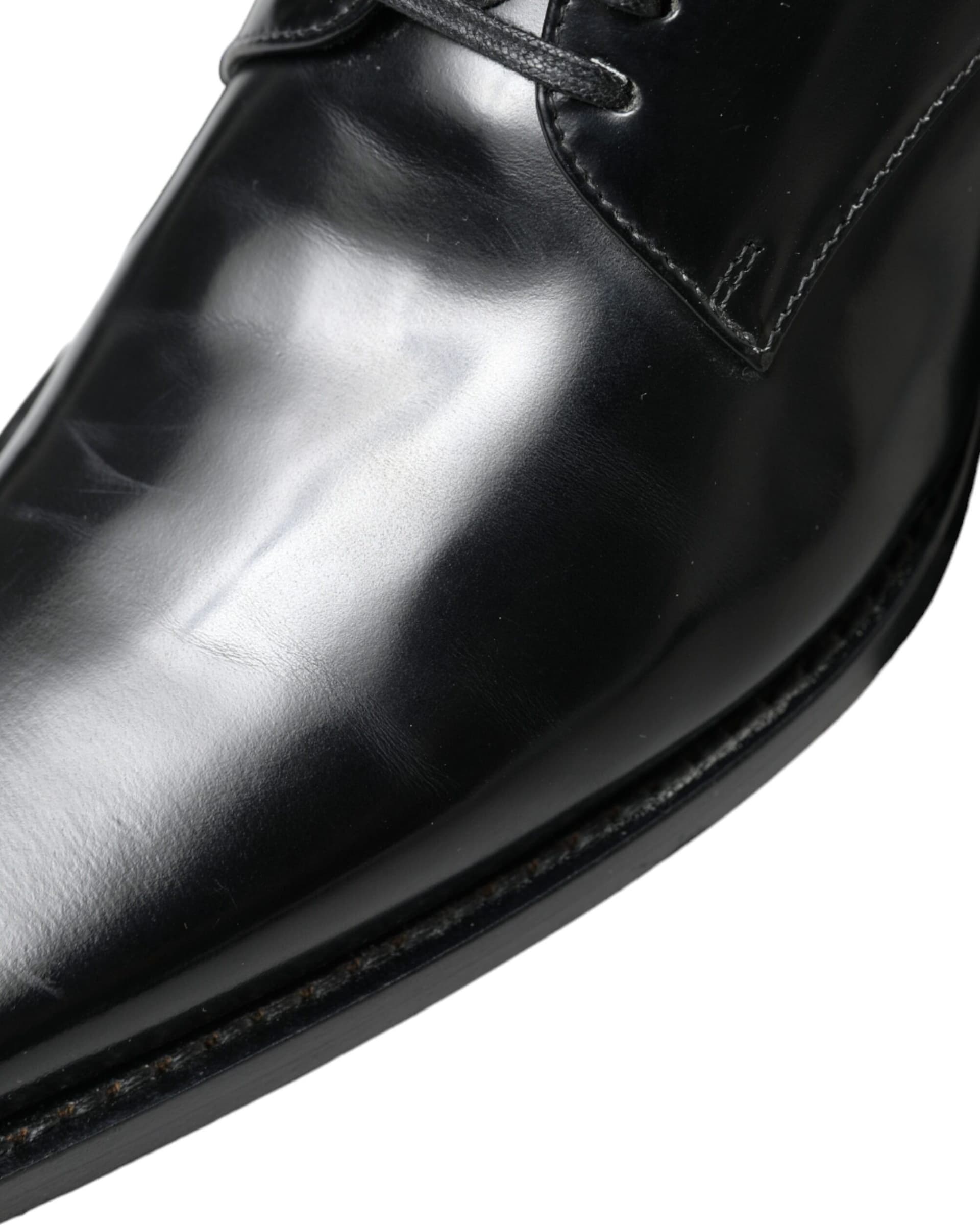 Dolce & Gabbana Black Leather Lace Up Formal Flats Shoes - 8