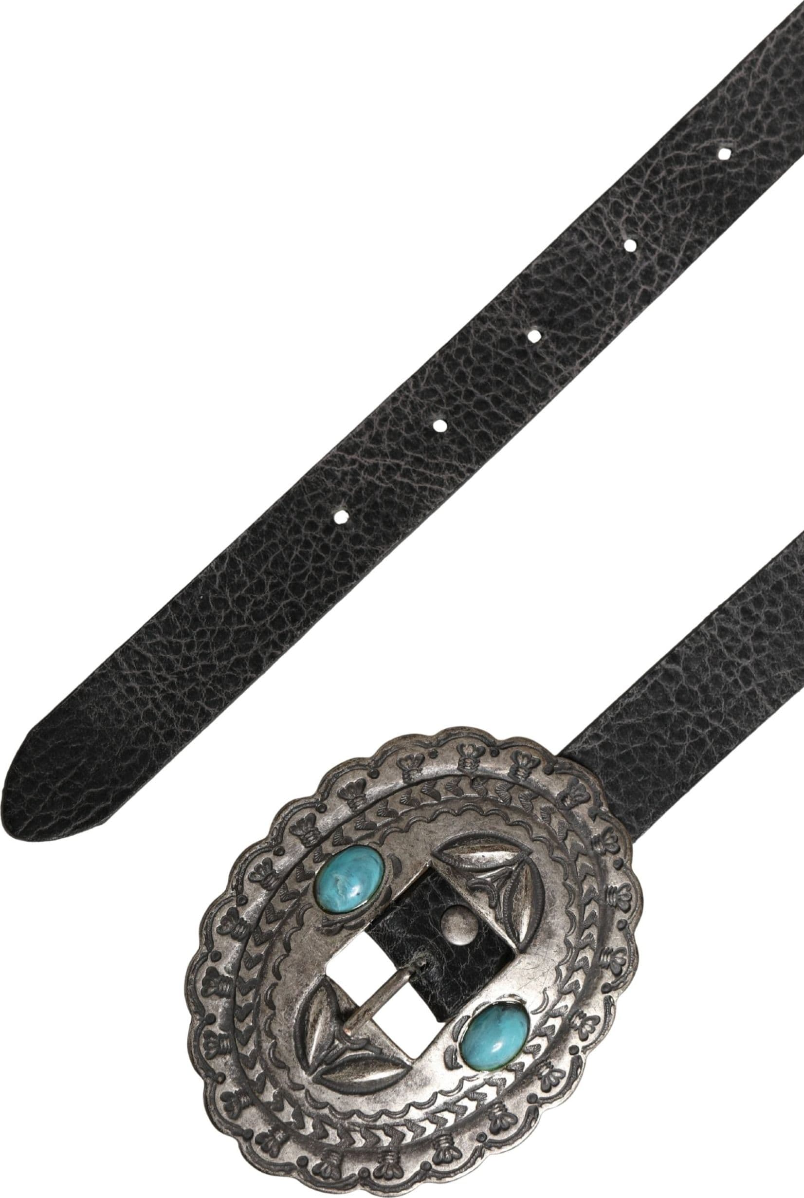 Cavalli Class Black Turquoise Leather Embellished Oval Buckle Belt - 6