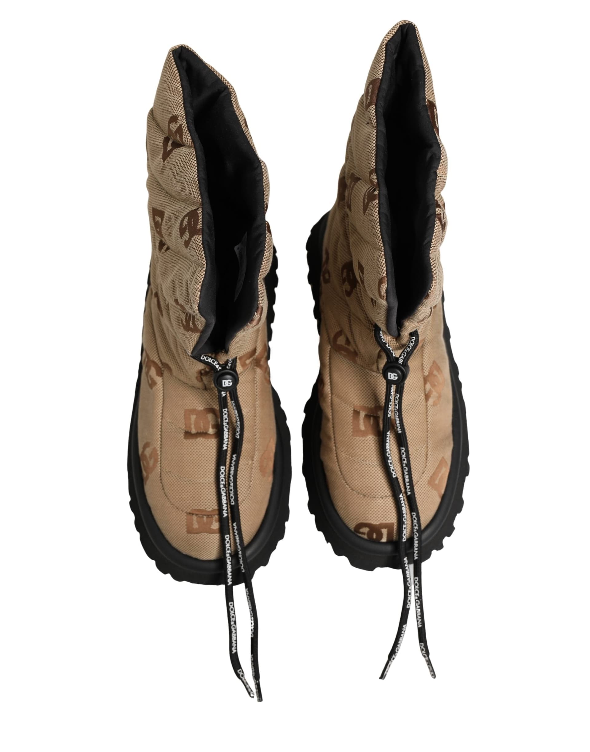 Dolce & Gabbana Brown Logo Print Lace Up Snow Boots Shoes - 3