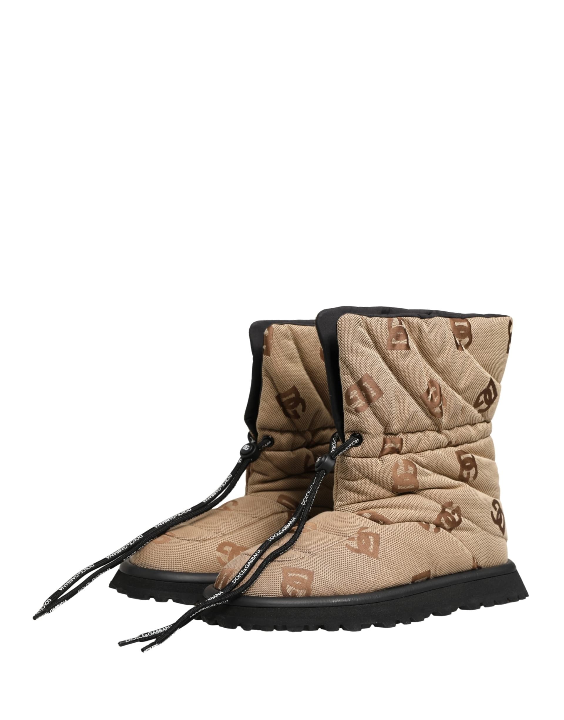 Dolce & Gabbana Brown Logo Print Lace Up Snow Boots Shoes - 4