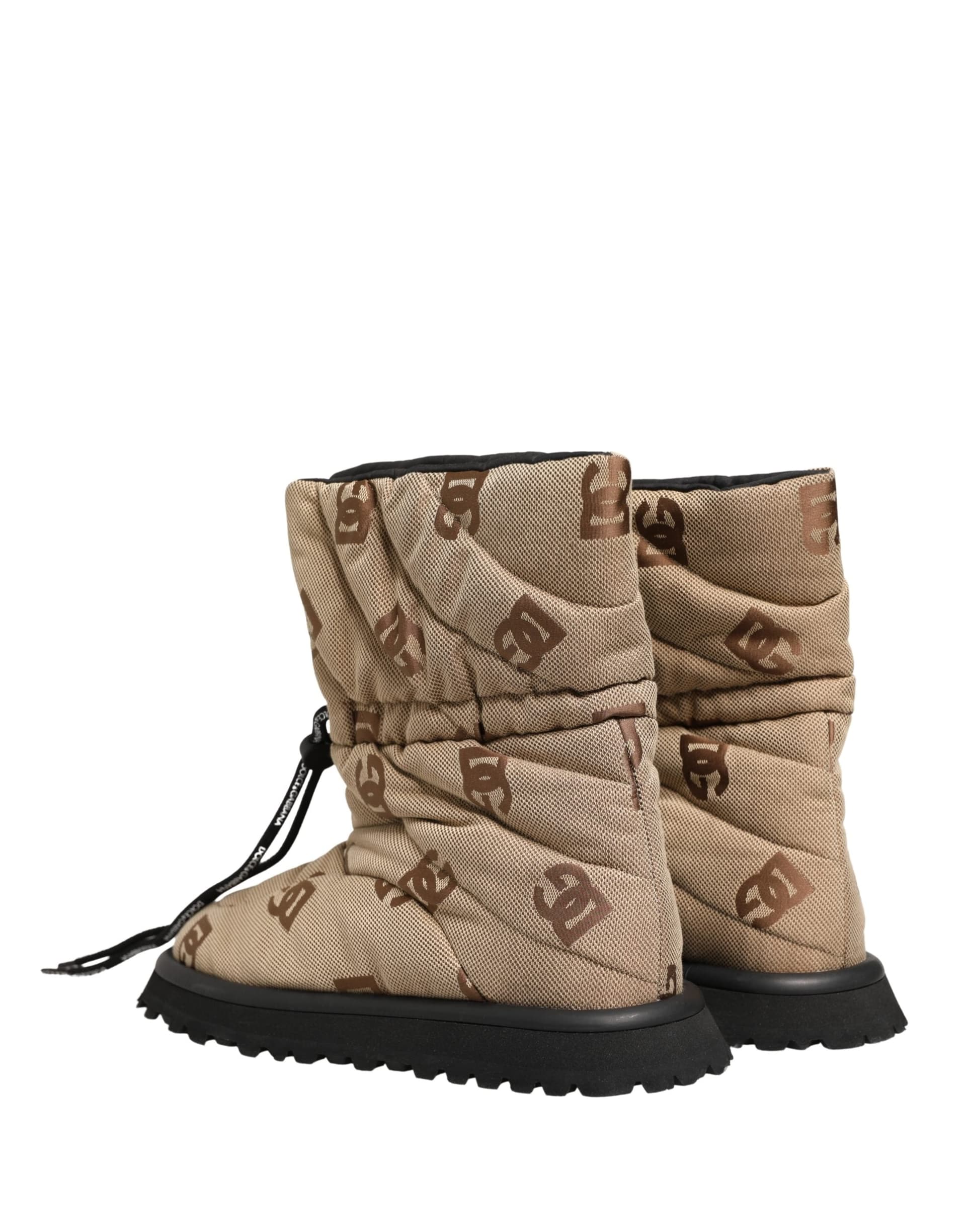 Dolce & Gabbana Brown Logo Print Lace Up Snow Boots Shoes - 5