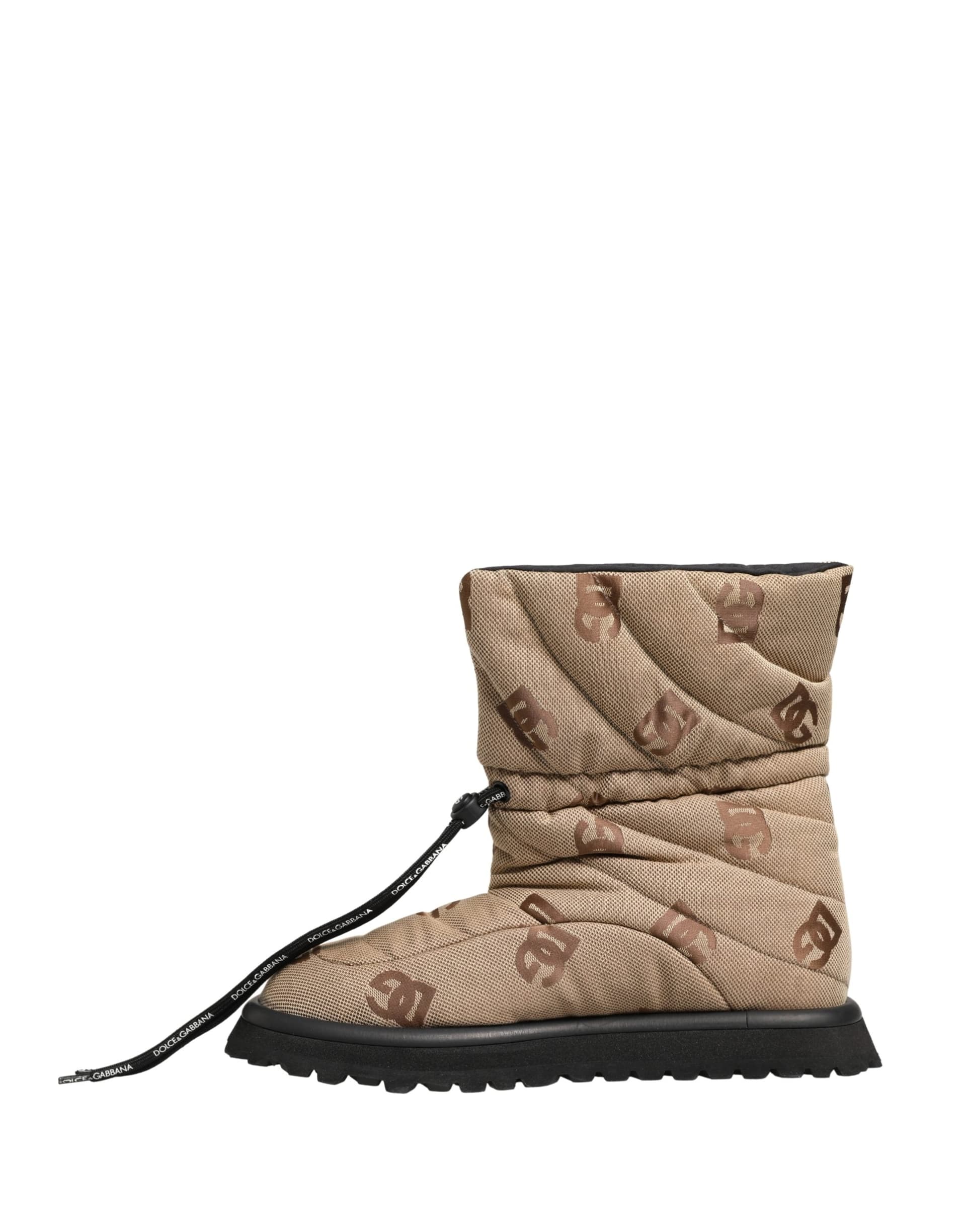 Dolce & Gabbana Brown Logo Print Lace Up Snow Boots Shoes - 6
