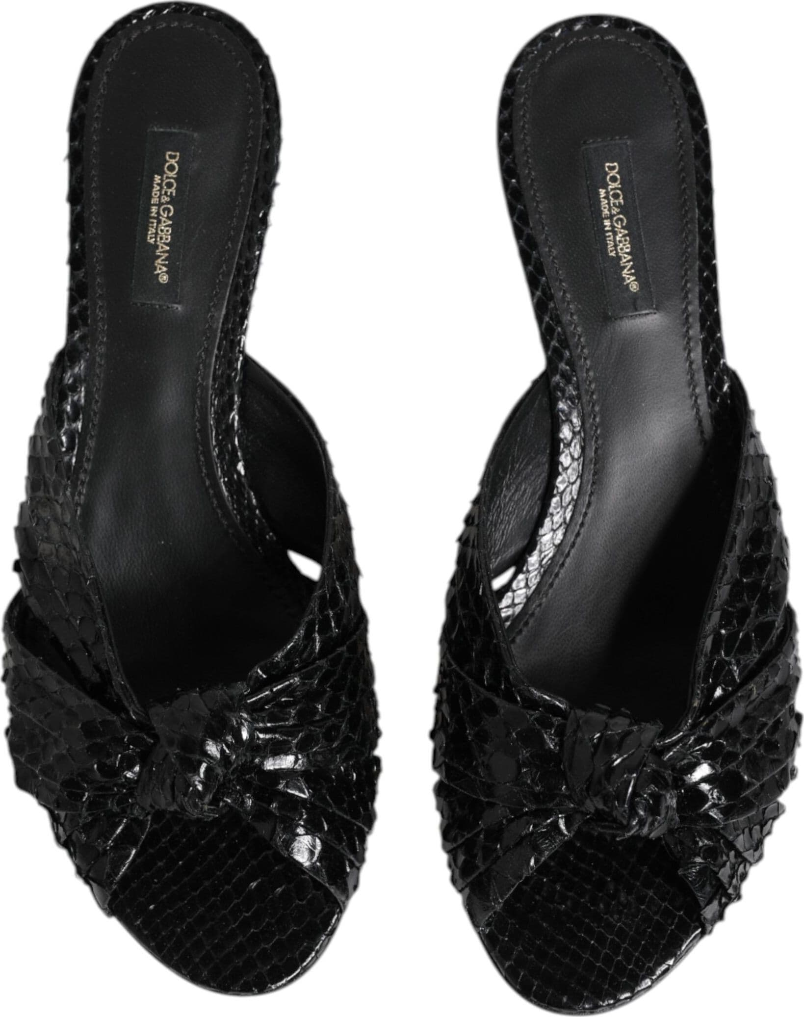 Dolce & Gabbana Black Leather Heels Slides Sandals Shoes - 2