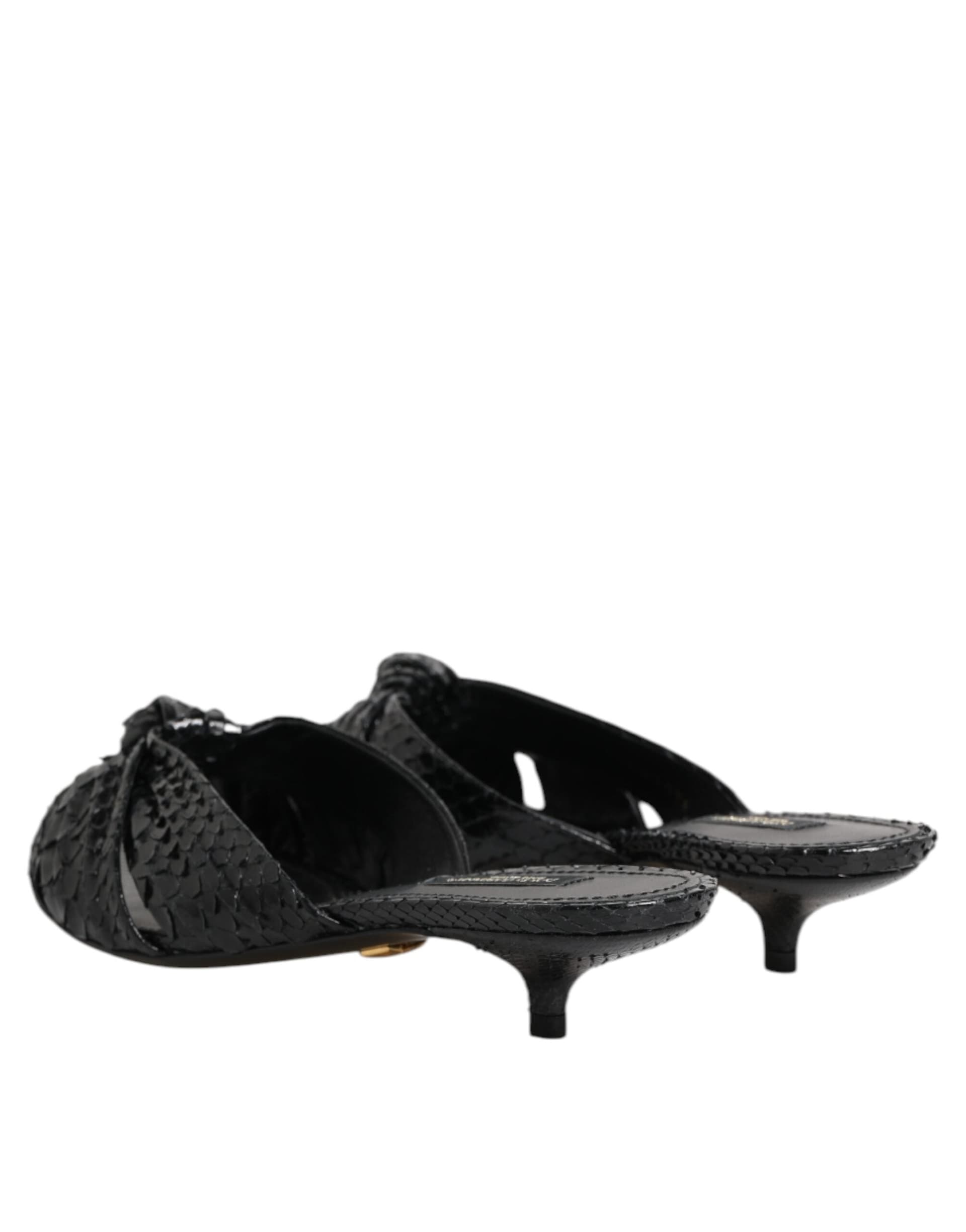 Dolce & Gabbana Black Leather Heels Slides Sandals Shoes - 4