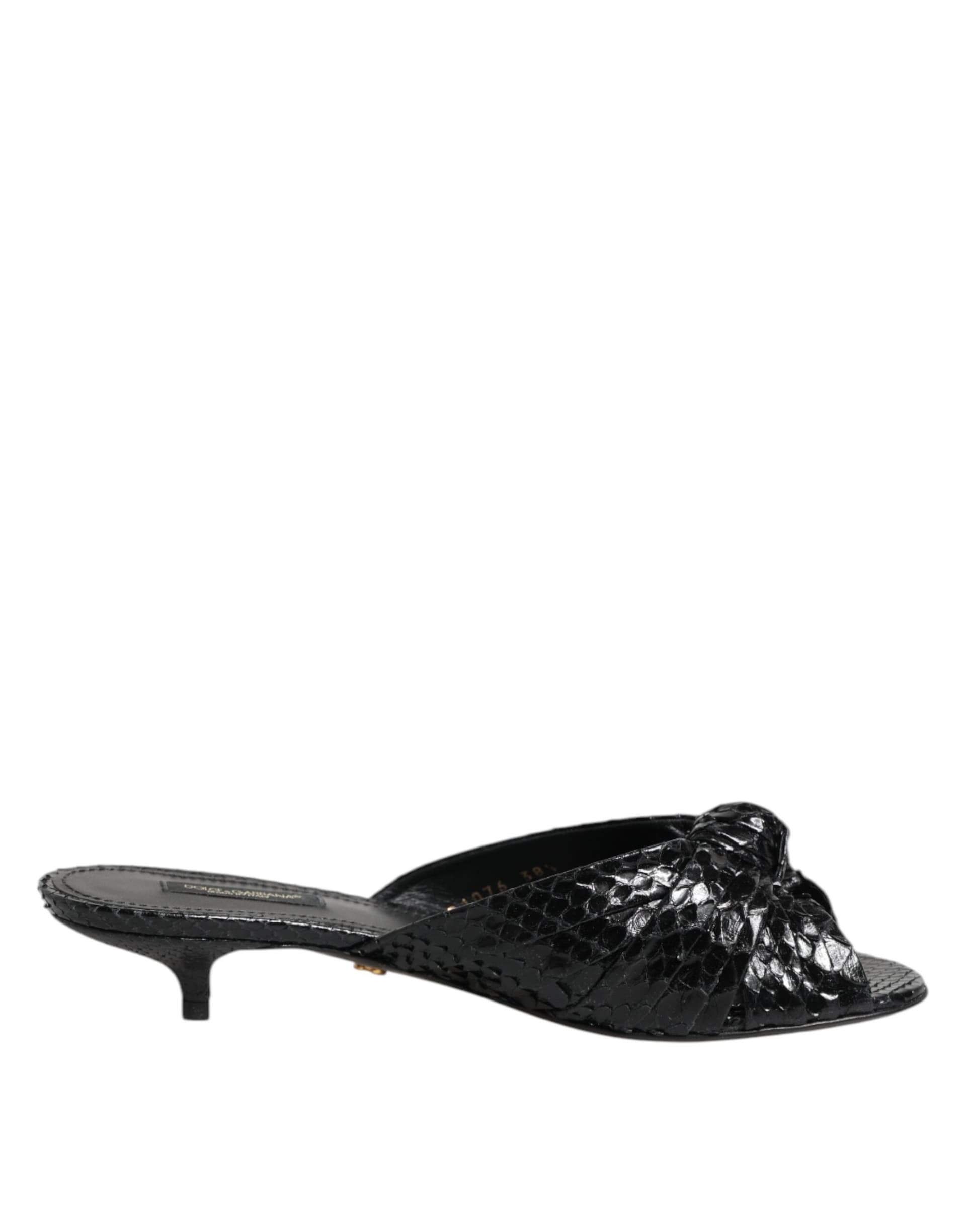 Dolce & Gabbana Black Leather Heels Slides Sandals Shoes - 6
