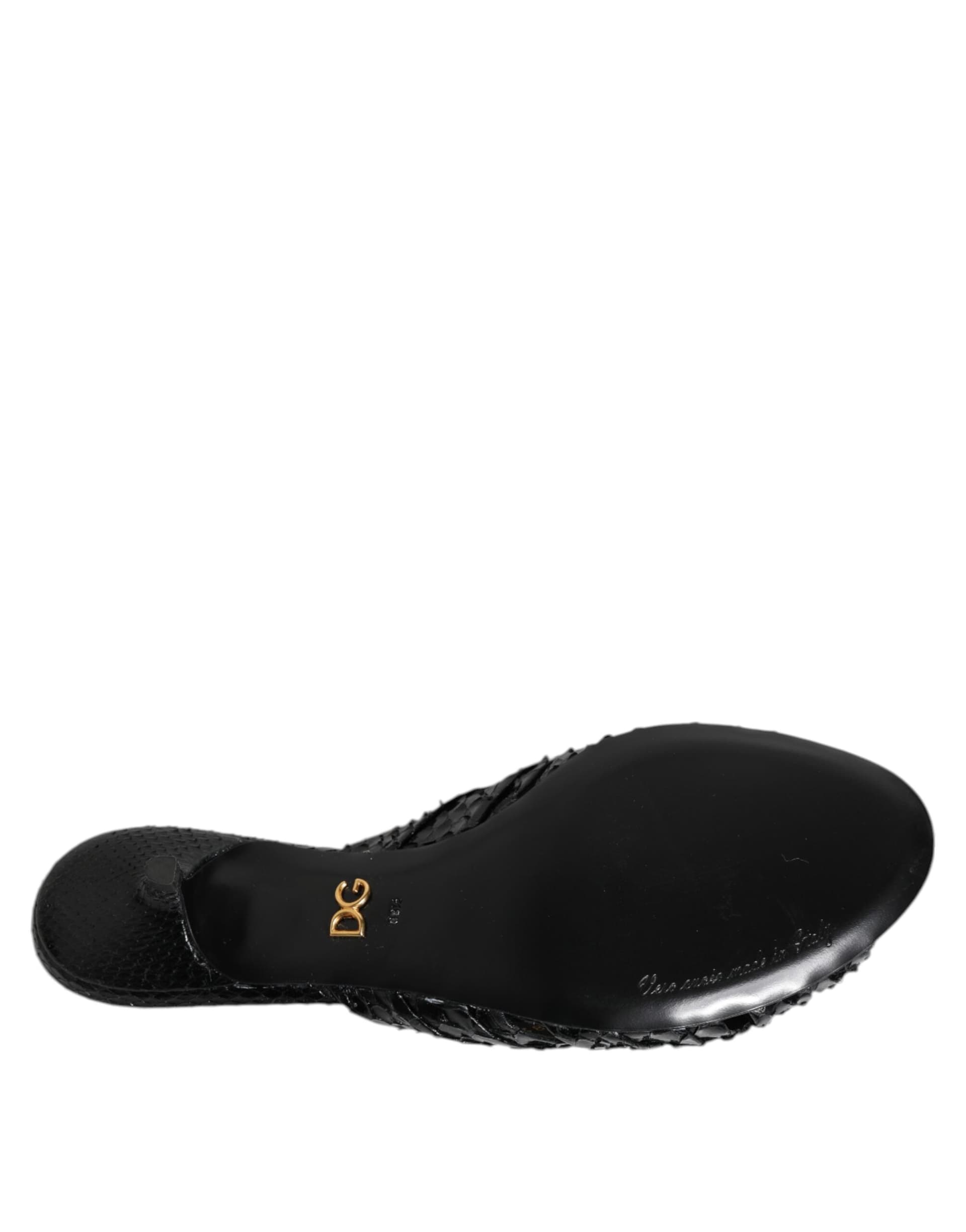 Dolce & Gabbana Black Leather Heels Slides Sandals Shoes - 8
