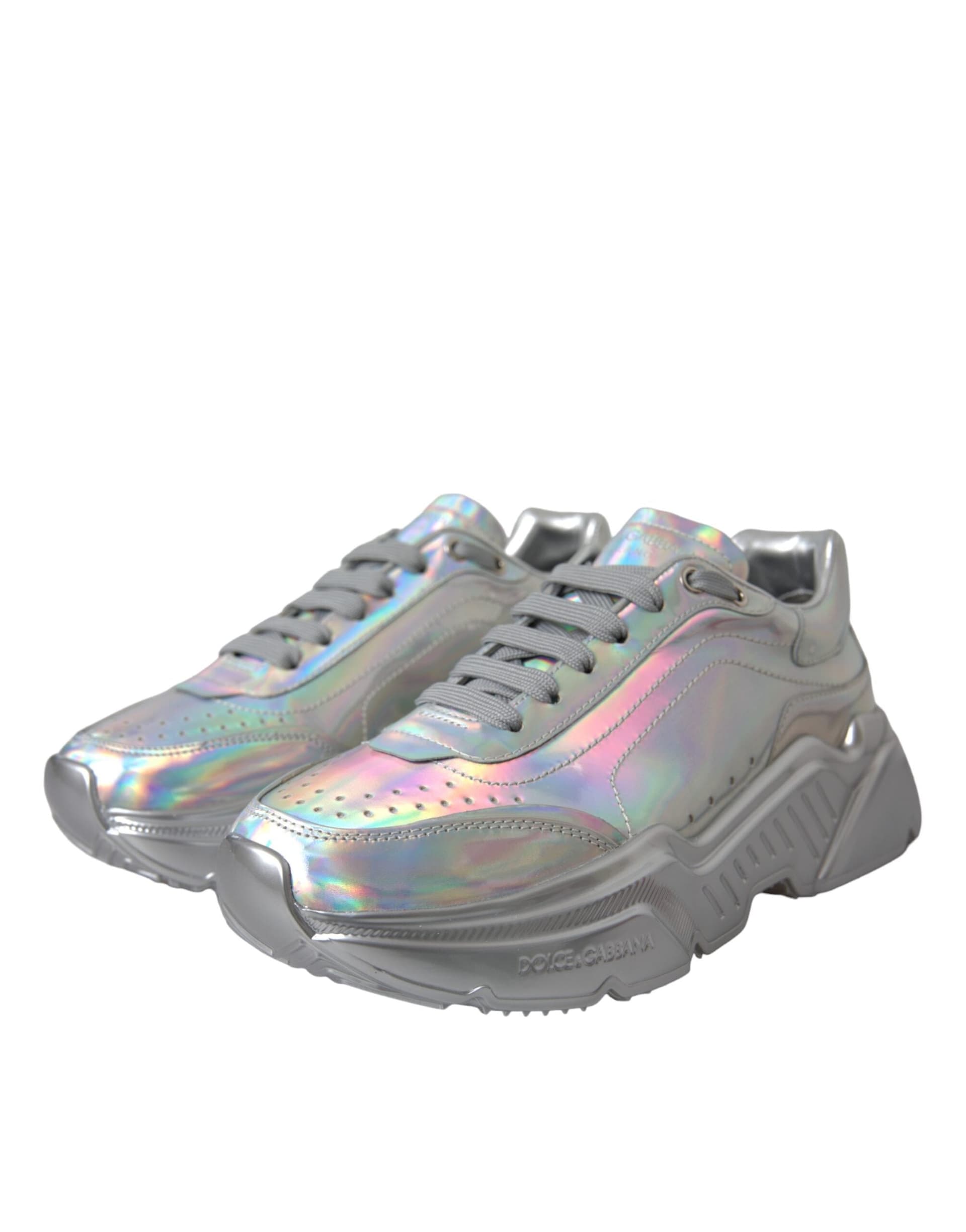 Dolce & Gabbana Silver Iridescent DAYMASTER Leather Sneakers Shoes - 2
