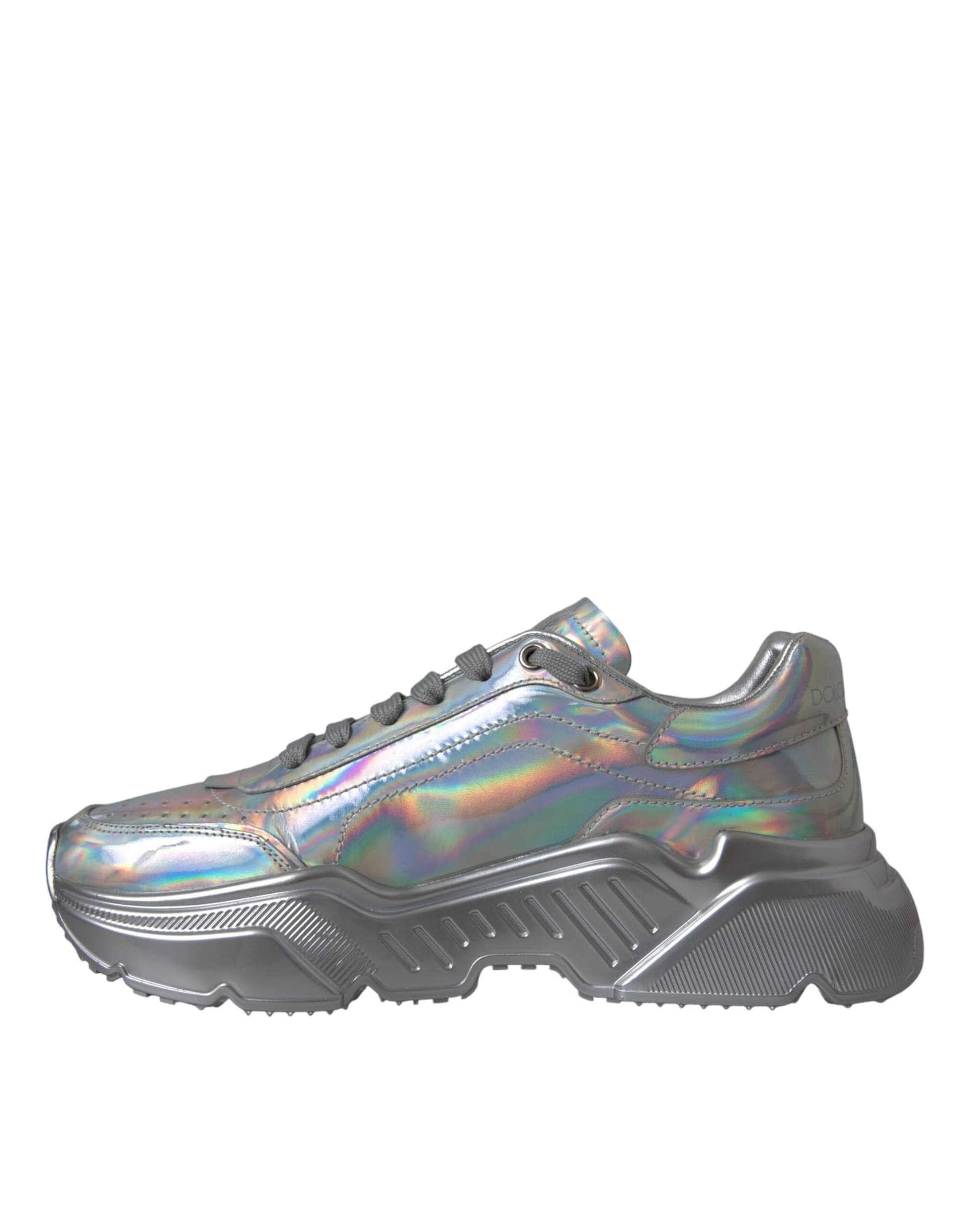 Dolce & Gabbana Silver Iridescent DAYMASTER Leather Sneakers Shoes - 4