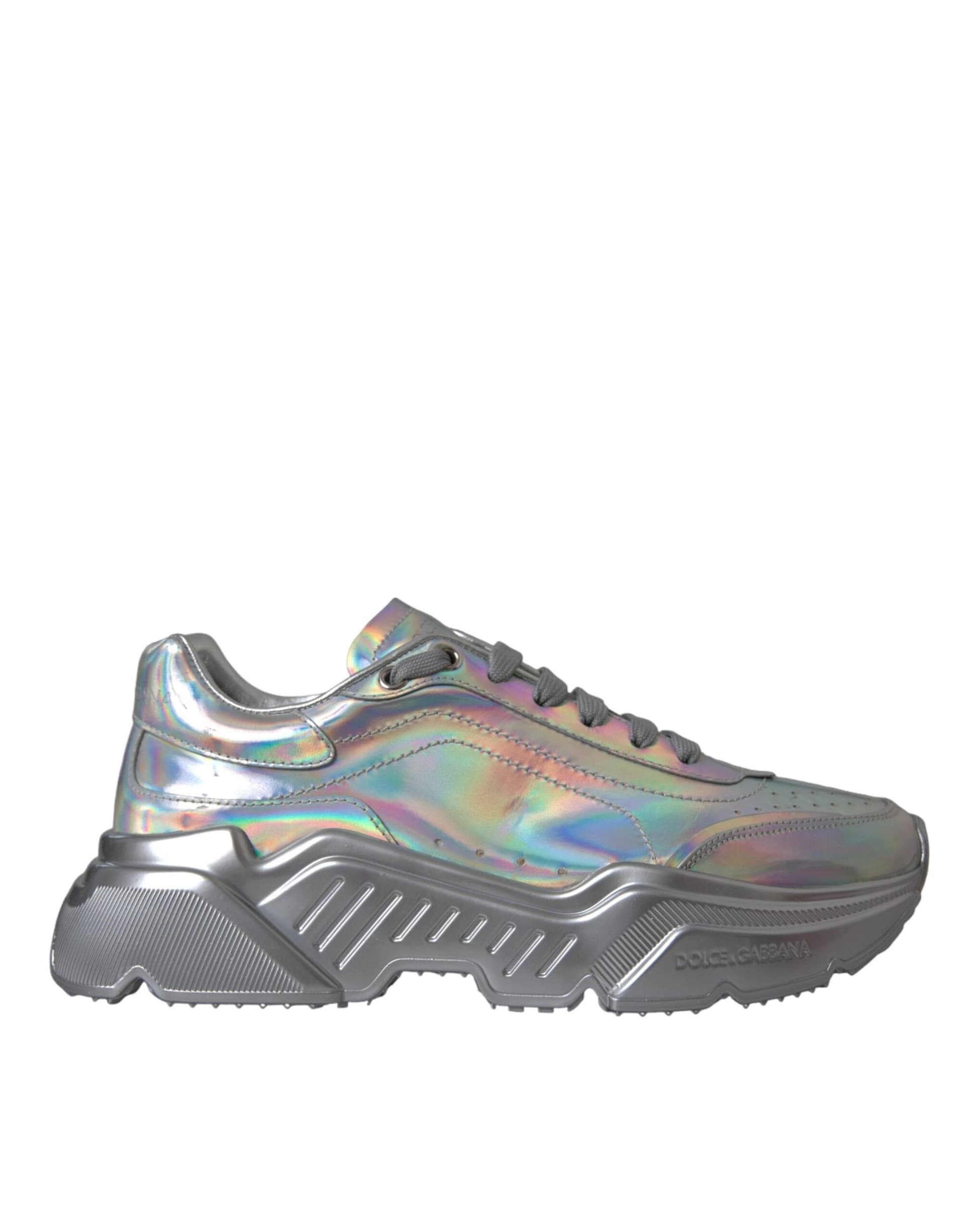 Dolce & Gabbana Silver Iridescent DAYMASTER Leather Sneakers Shoes - 5