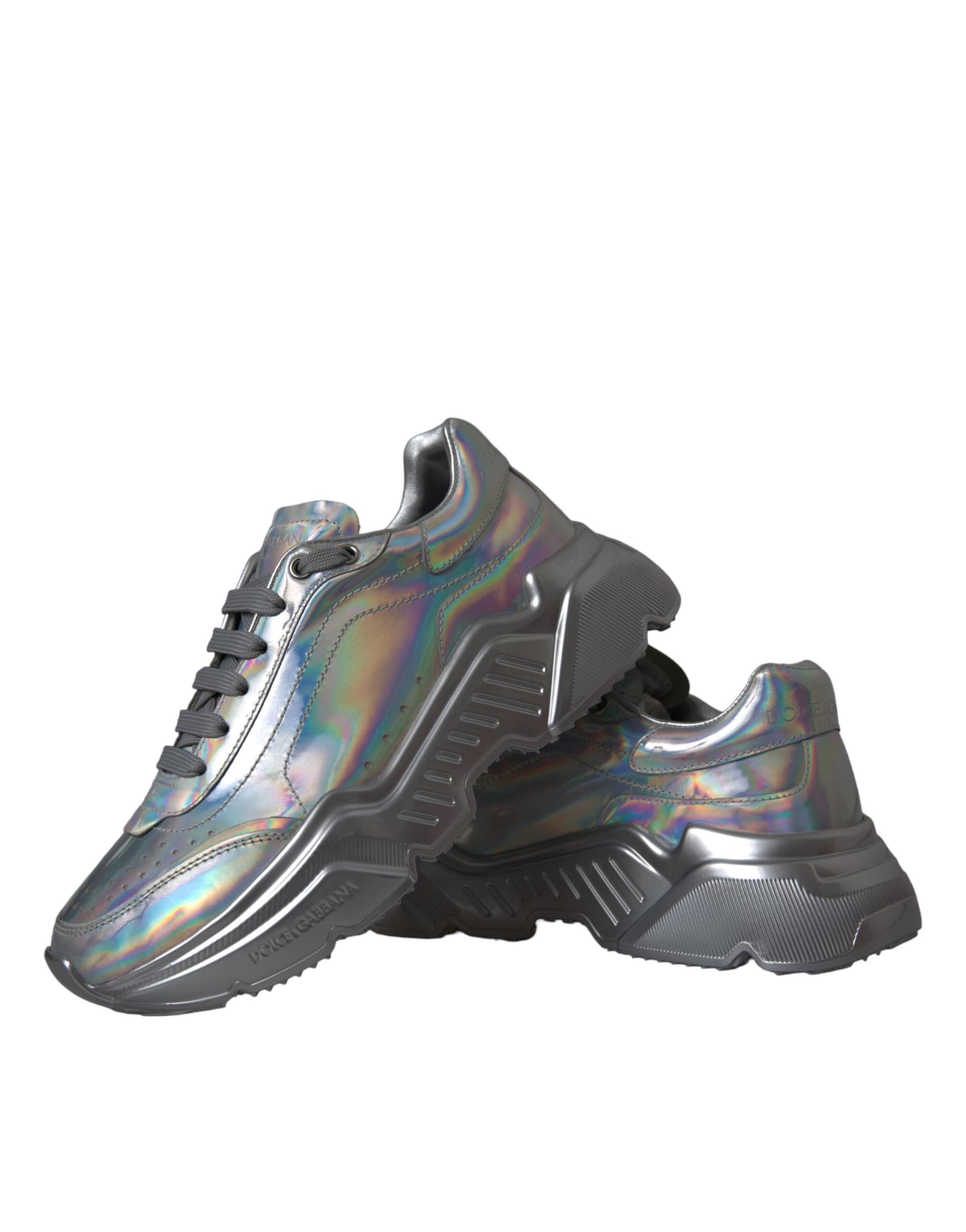 Dolce & Gabbana Silver Iridescent DAYMASTER Leather Sneakers Shoes - 7