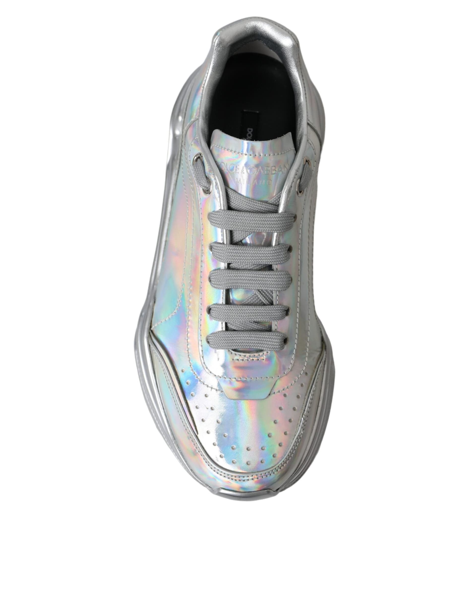 Dolce & Gabbana Silver Iridescent DAYMASTER Leather Sneakers Shoes - 8