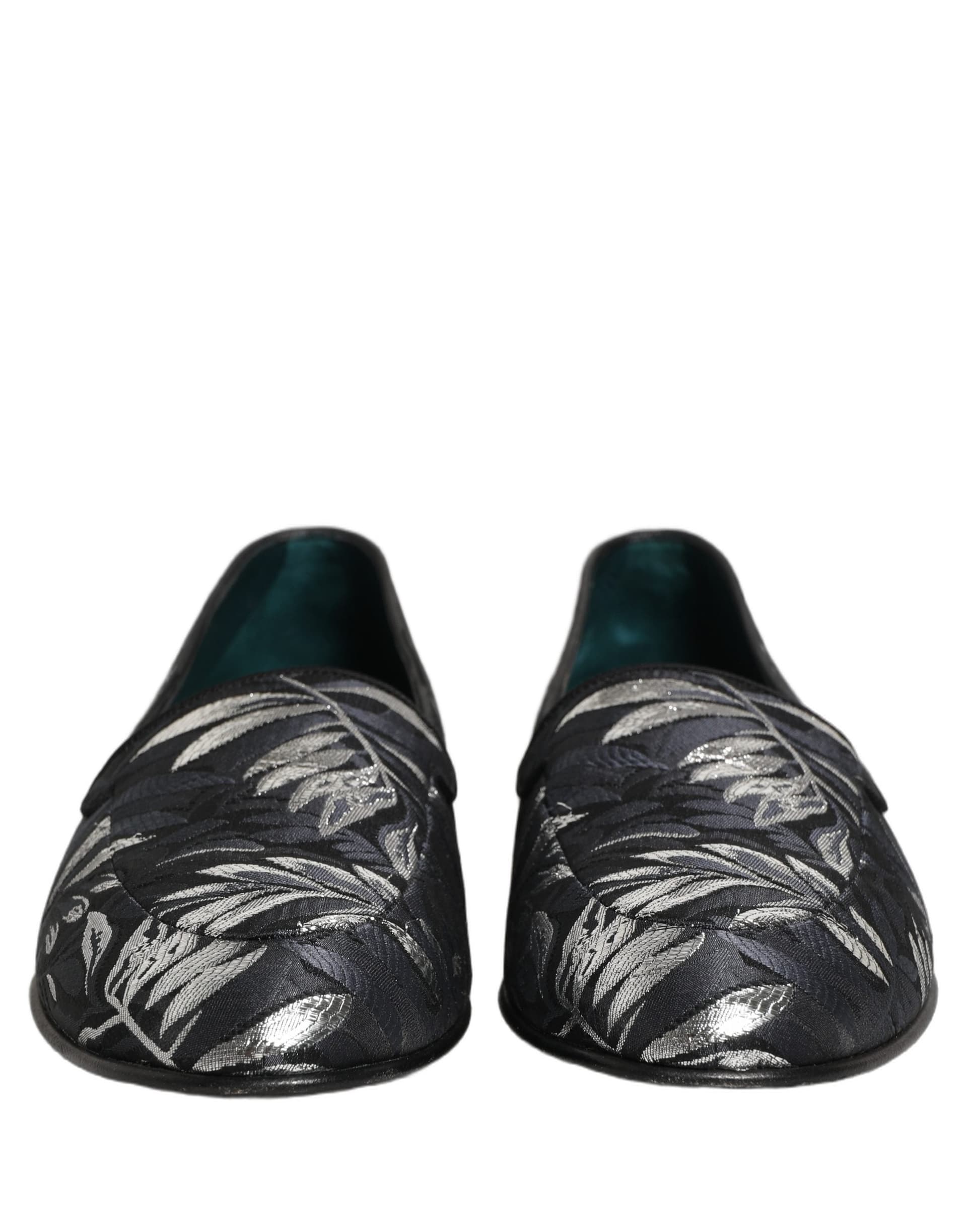 Dolce & Gabbana Black Leaf Embroidery Dress Men Loafers Shoes - 2