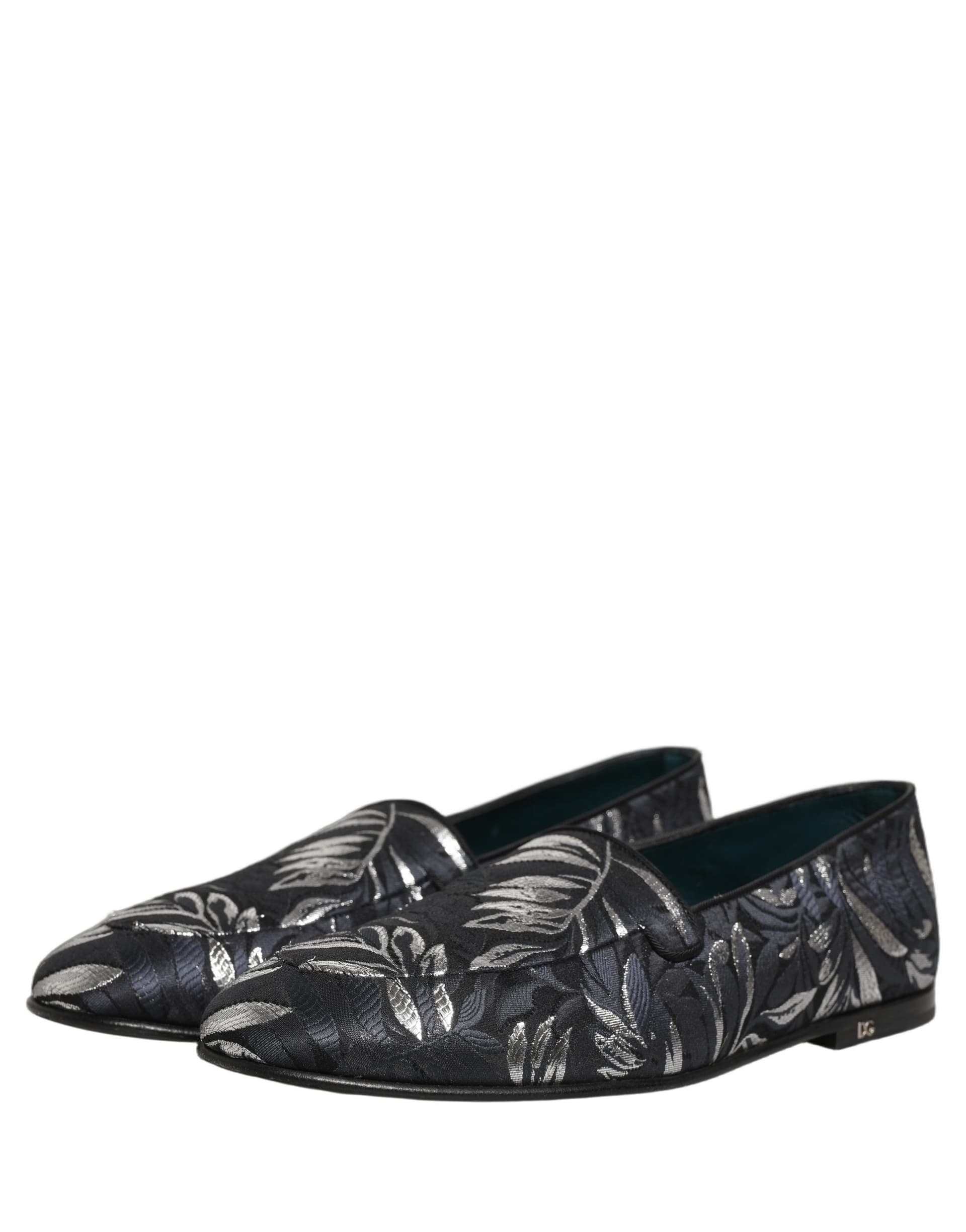 Dolce & Gabbana Black Leaf Embroidery Dress Men Loafers Shoes - 4