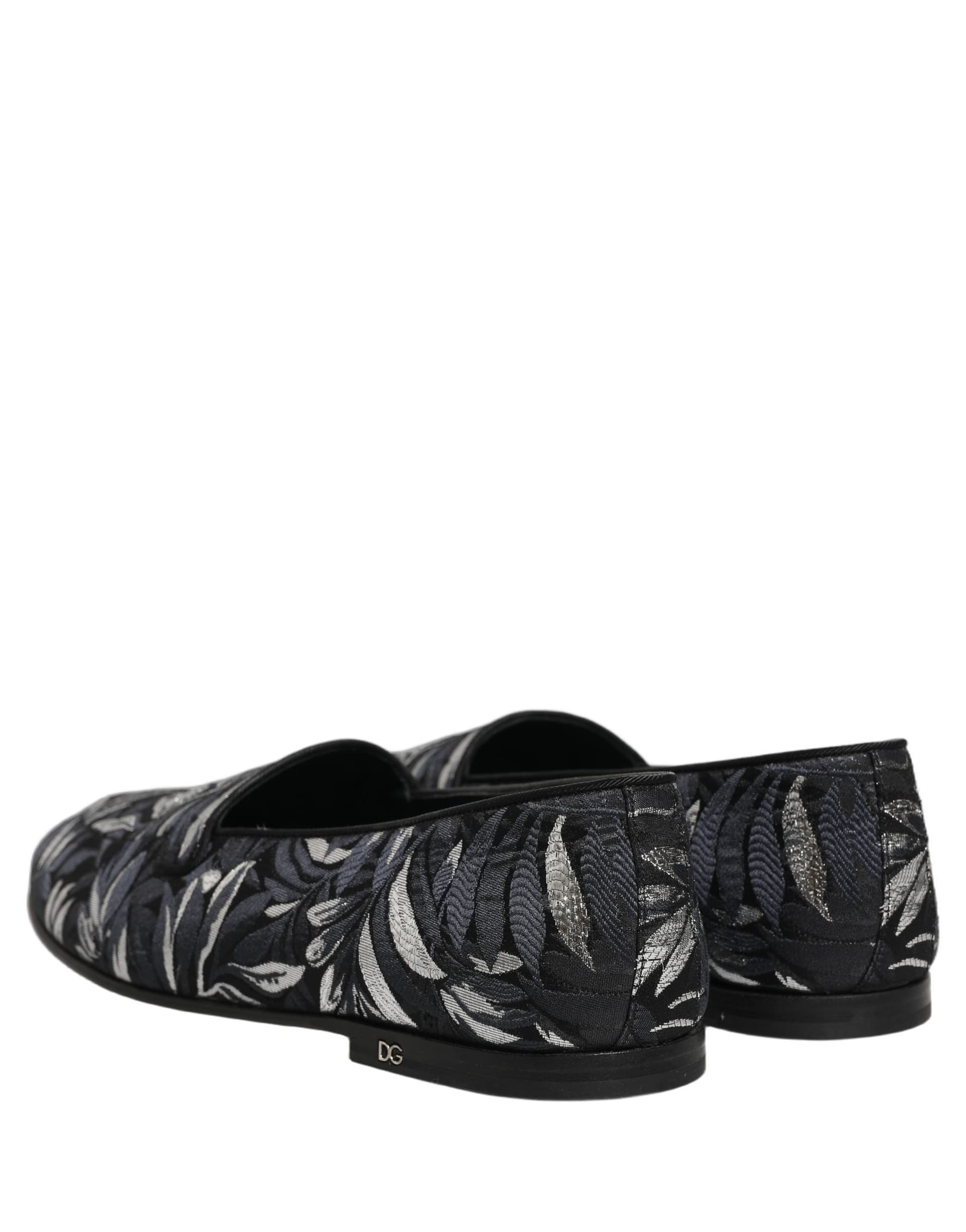Dolce & Gabbana Black Leaf Embroidery Dress Men Loafers Shoes - 5