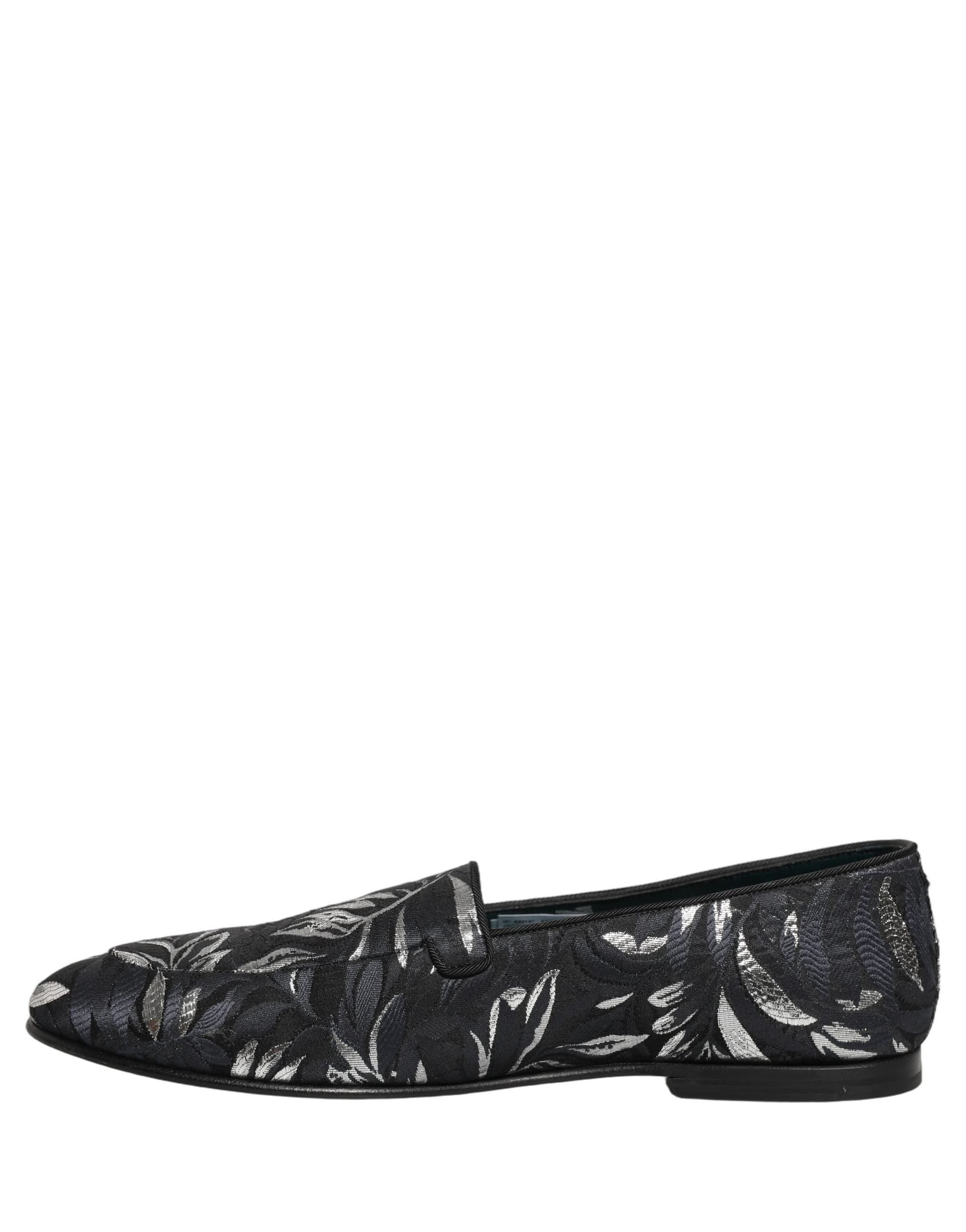 Dolce & Gabbana Black Leaf Embroidery Dress Men Loafers Shoes - 6