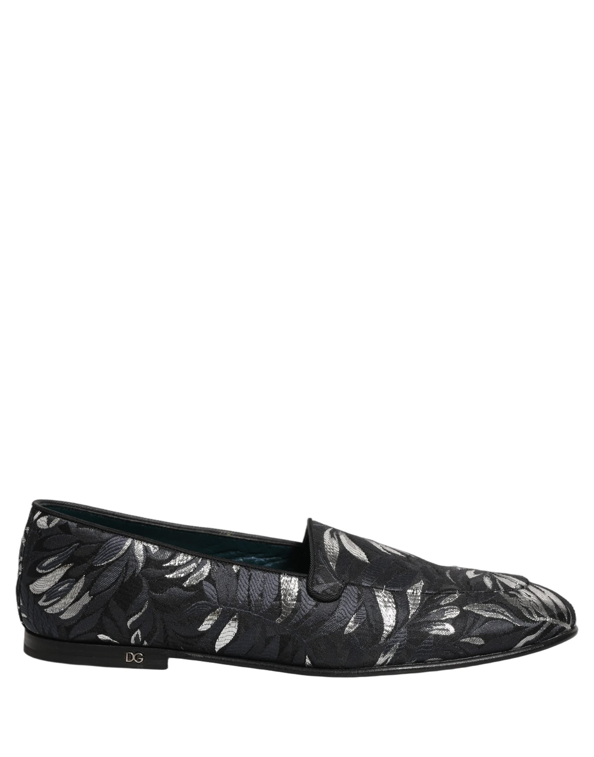 Dolce & Gabbana Black Leaf Embroidery Dress Men Loafers Shoes - 8