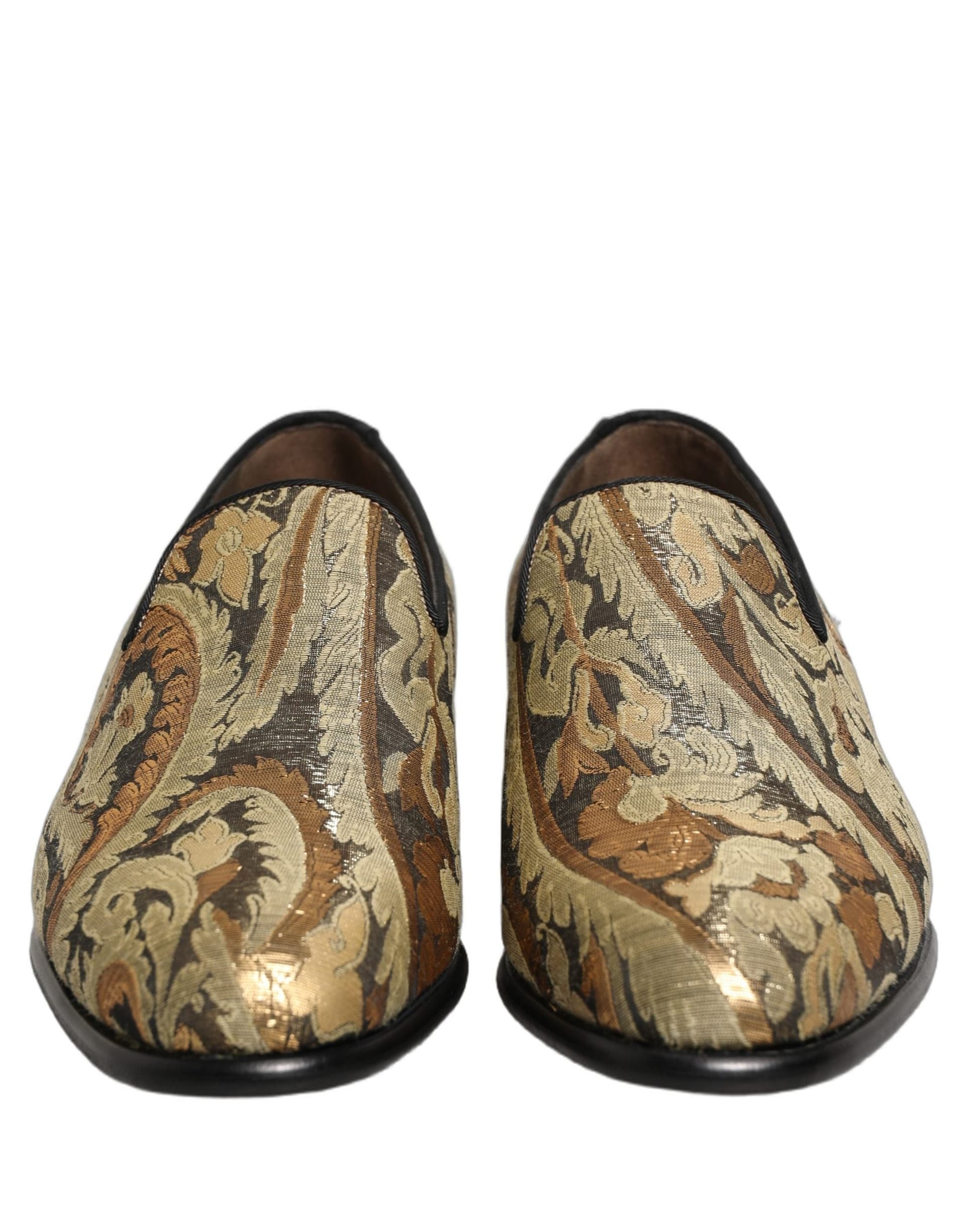 Dolce & Gabbana Gold Brocade Slip On Men Dress Loafers Shoes - 2