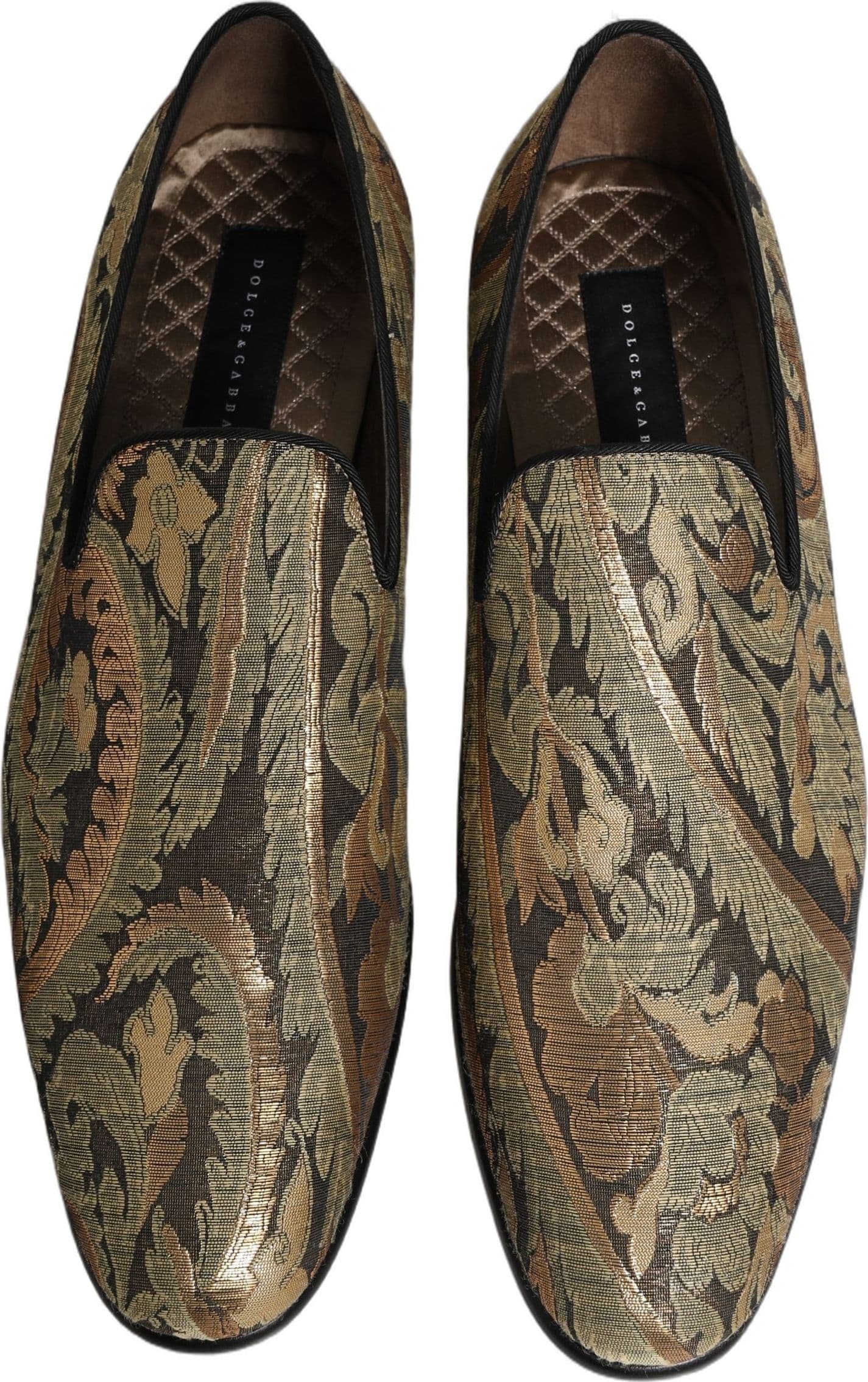 Dolce & Gabbana Gold Brocade Slip On Men Dress Loafers Shoes - 3