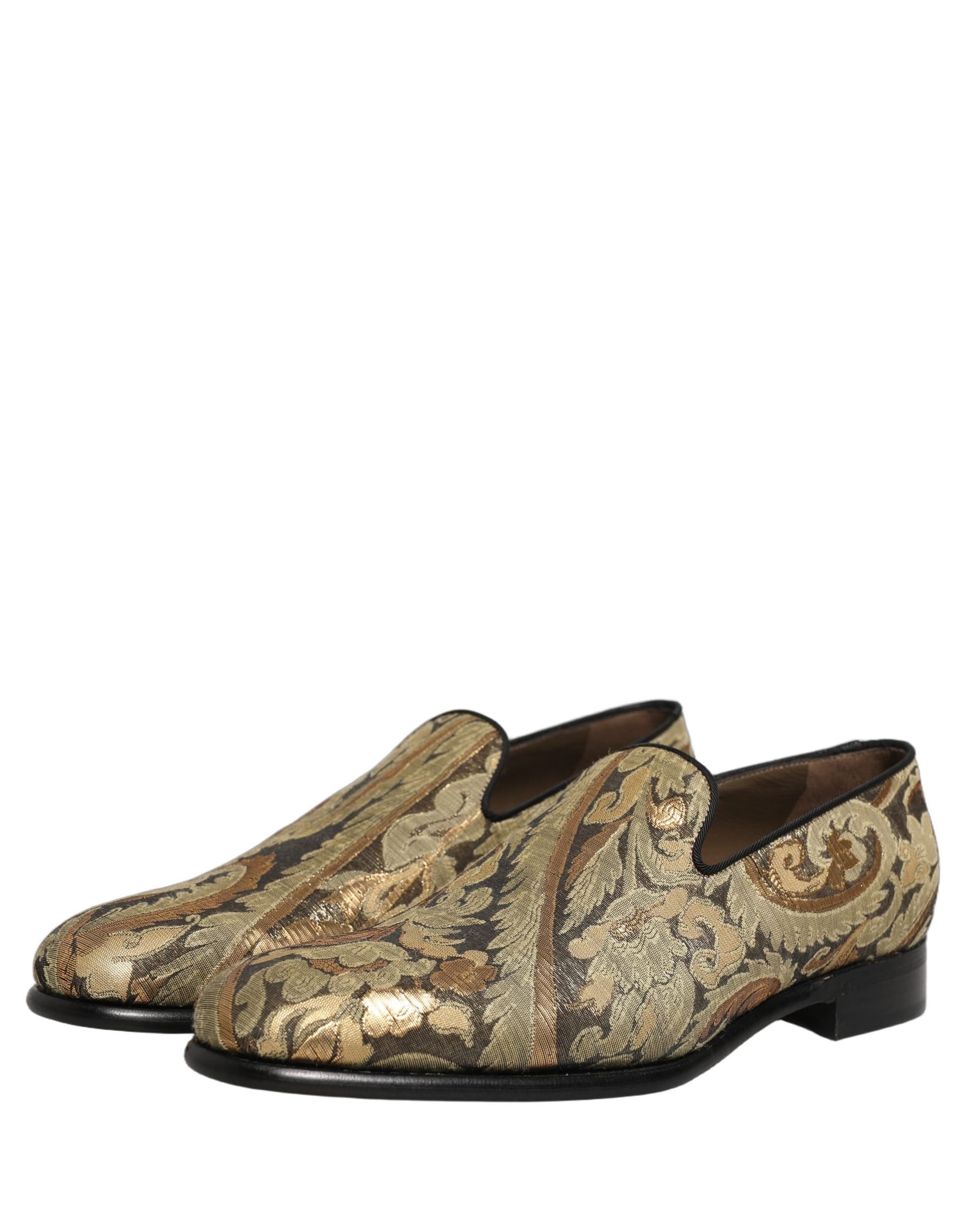 Dolce & Gabbana Gold Brocade Slip On Men Dress Loafers Shoes - 4