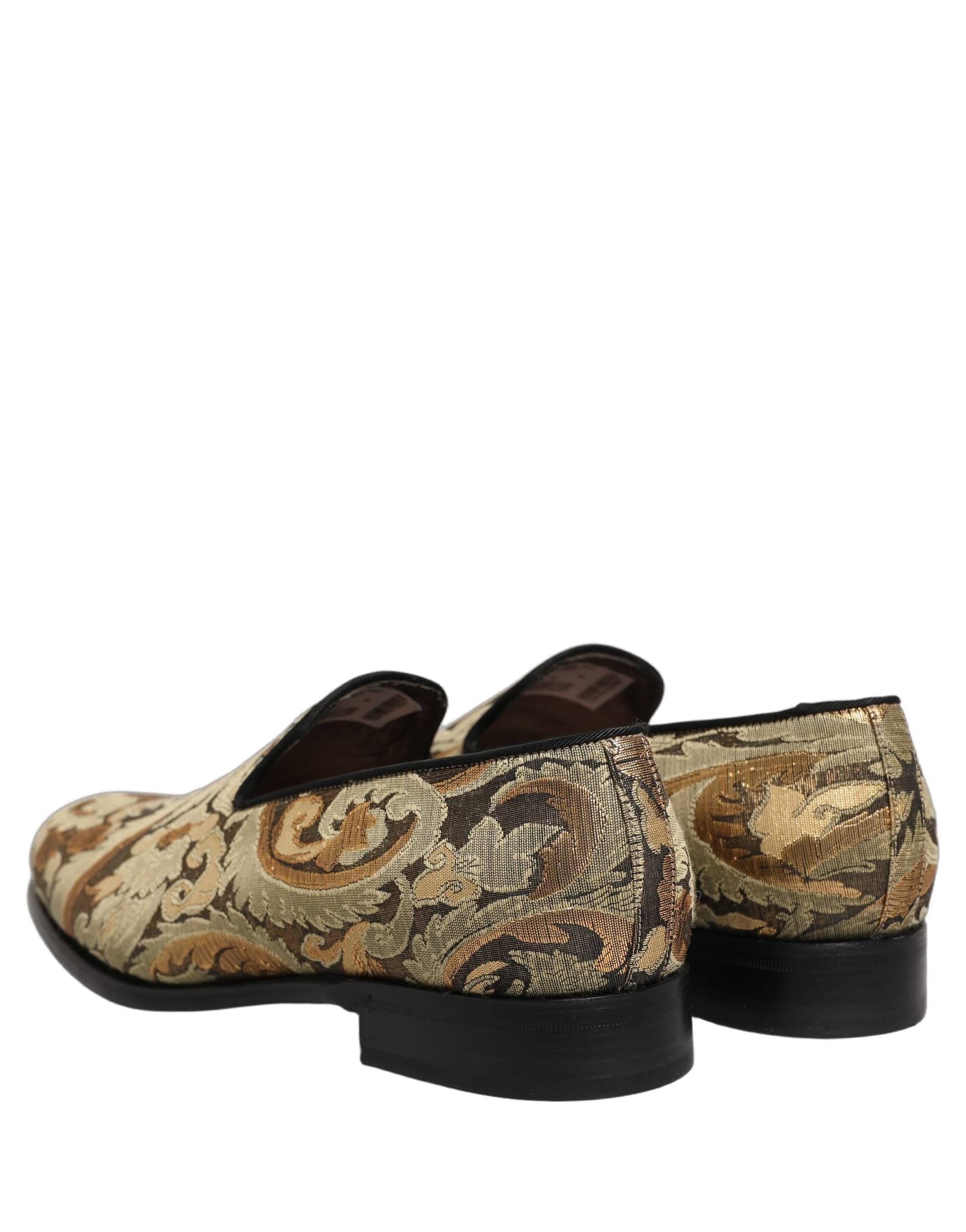 Dolce & Gabbana Gold Brocade Slip On Men Dress Loafers Shoes - 5