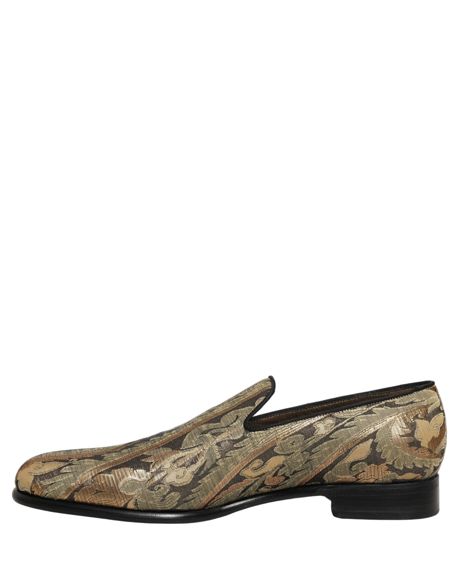 Dolce & Gabbana Gold Brocade Slip On Men Dress Loafers Shoes - 6