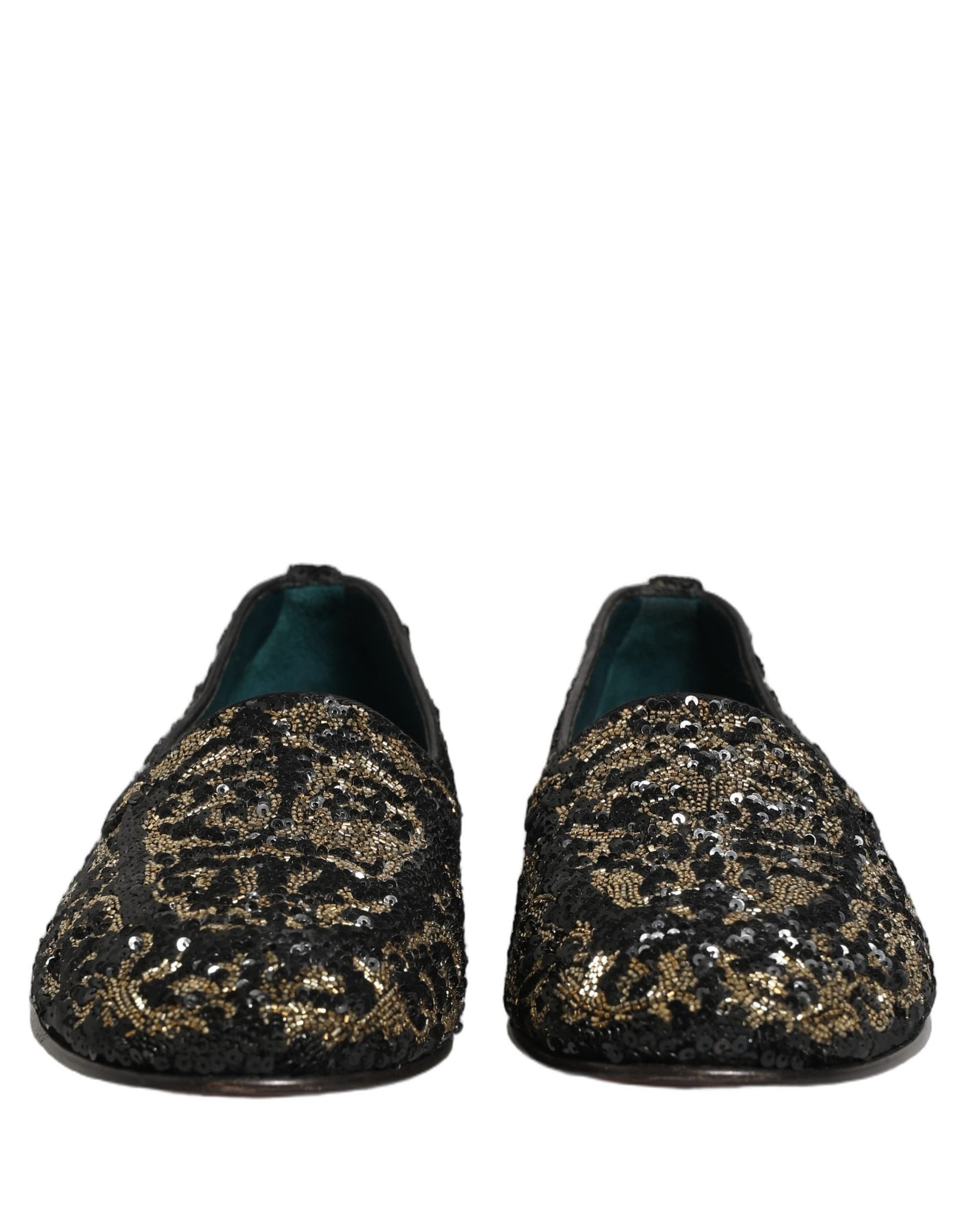 Dolce & Gabbana Black Gold Embellished Dress Loafers Shoes - 2