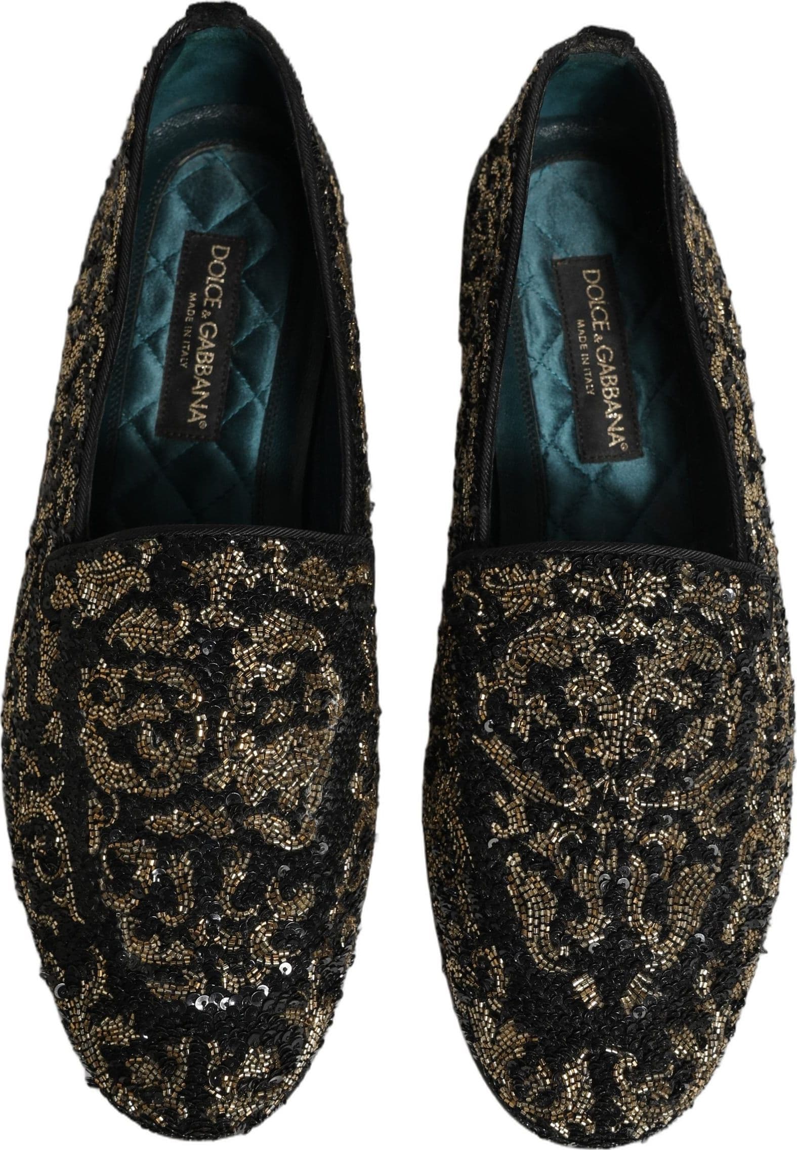 Dolce & Gabbana Black Gold Embellished Dress Loafers Shoes - 3