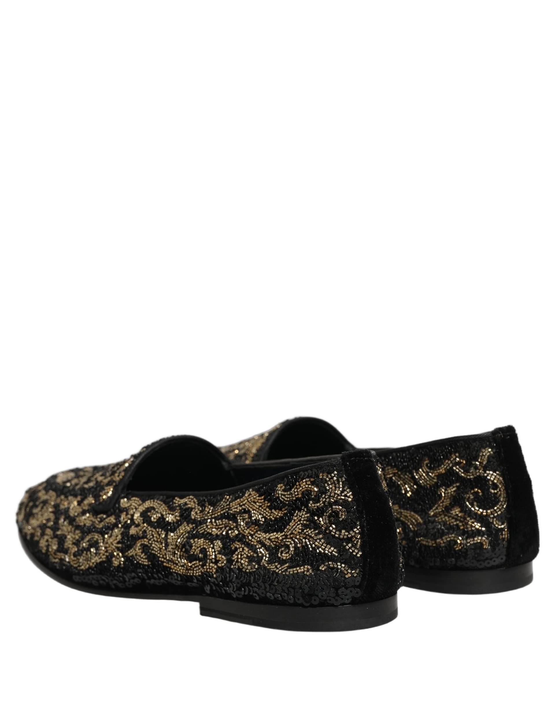 Dolce & Gabbana Black Gold Embellished Dress Loafers Shoes - 5