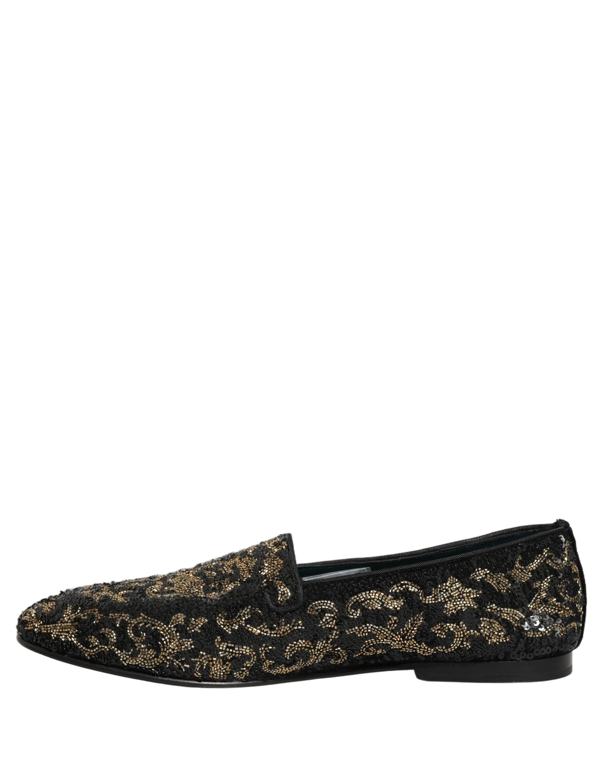 Dolce & Gabbana Black Gold Embellished Dress Loafers Shoes - 6