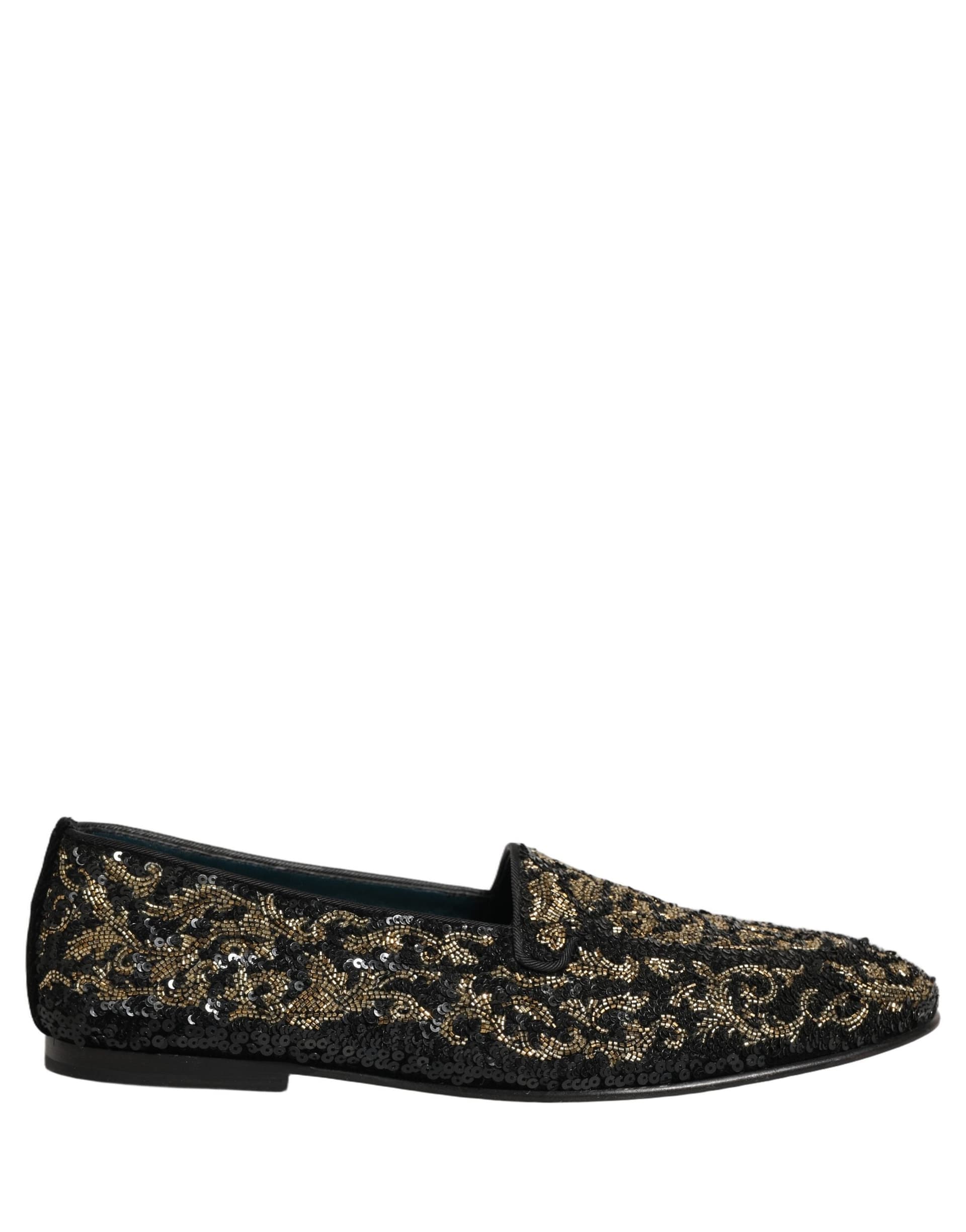 Dolce & Gabbana Black Gold Embellished Dress Loafers Shoes - 8