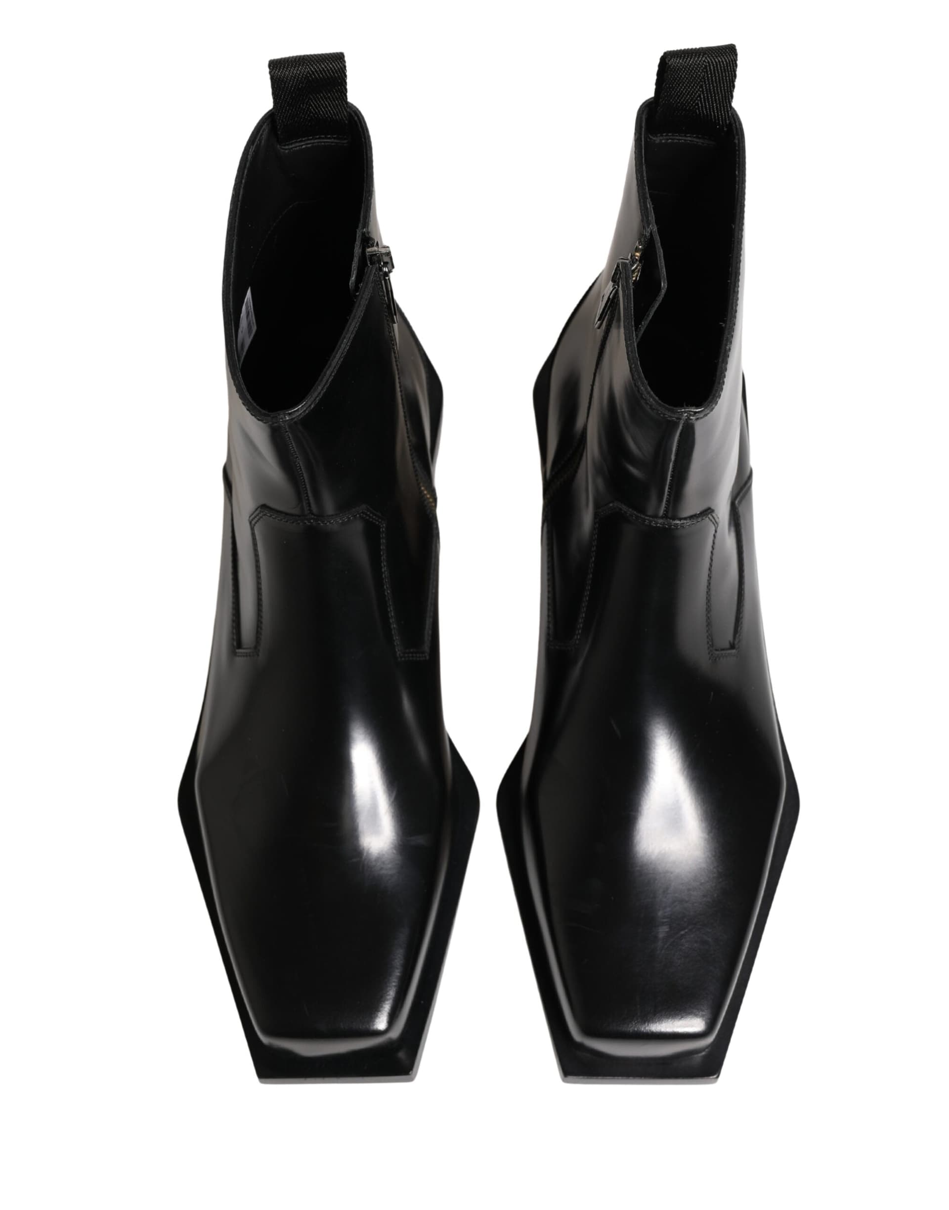 Dolce & Gabbana Black Leather Zip Closure Ankle Boots Shoes - 3