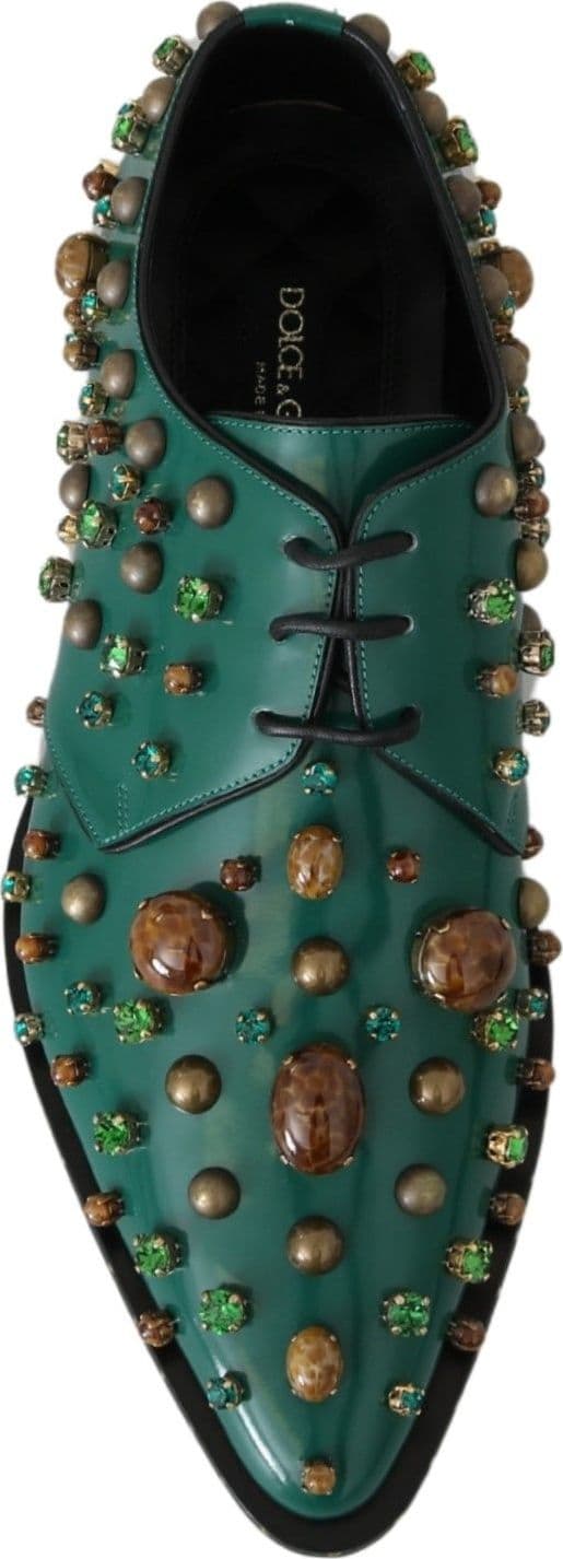 Dolce & Gabbana Green Leather Crystal Dress Broque Shoes - 2
