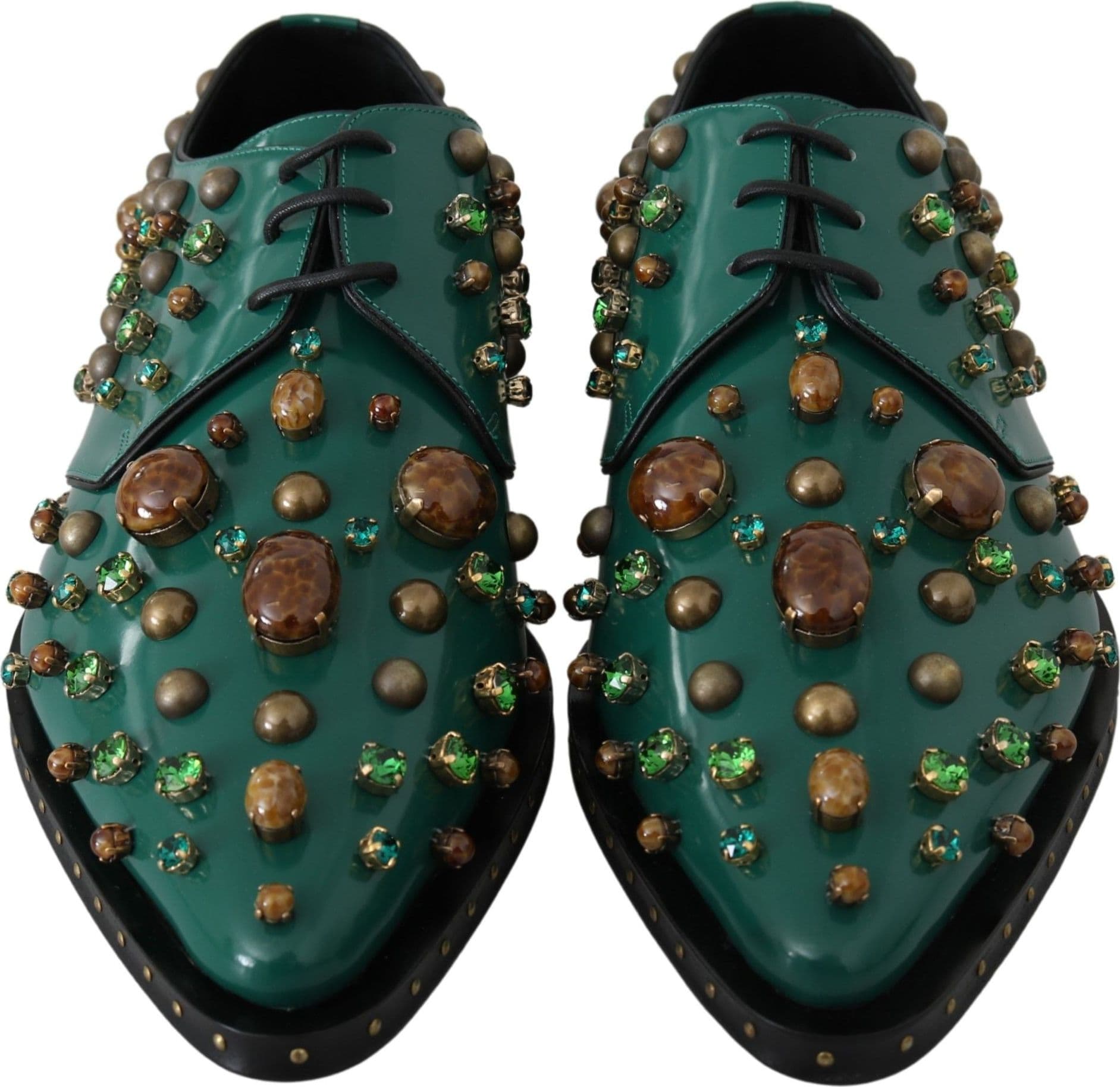 Dolce & Gabbana Green Leather Crystal Dress Broque Shoes - 3