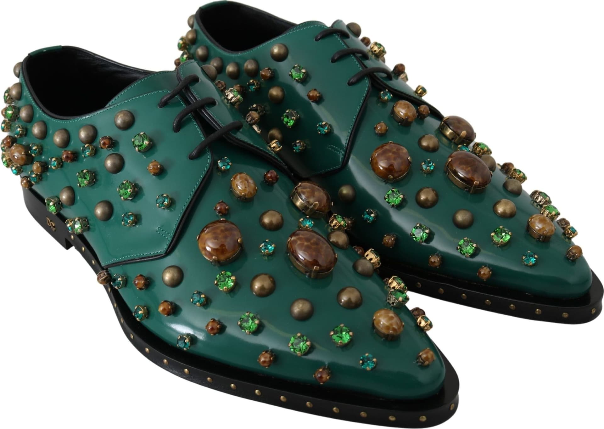 Dolce & Gabbana Green Leather Crystal Dress Broque Shoes - 4
