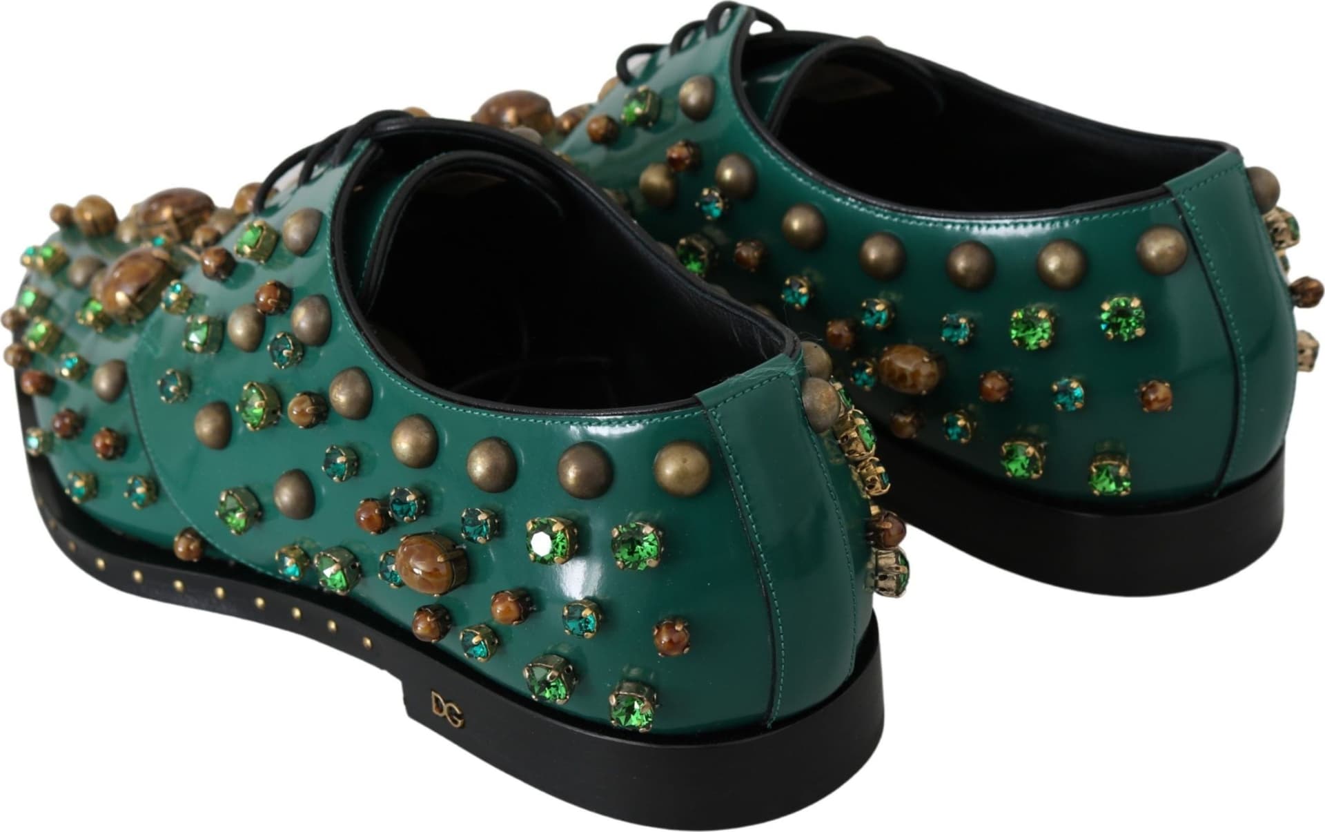 Dolce & Gabbana Green Leather Crystal Dress Broque Shoes - 5
